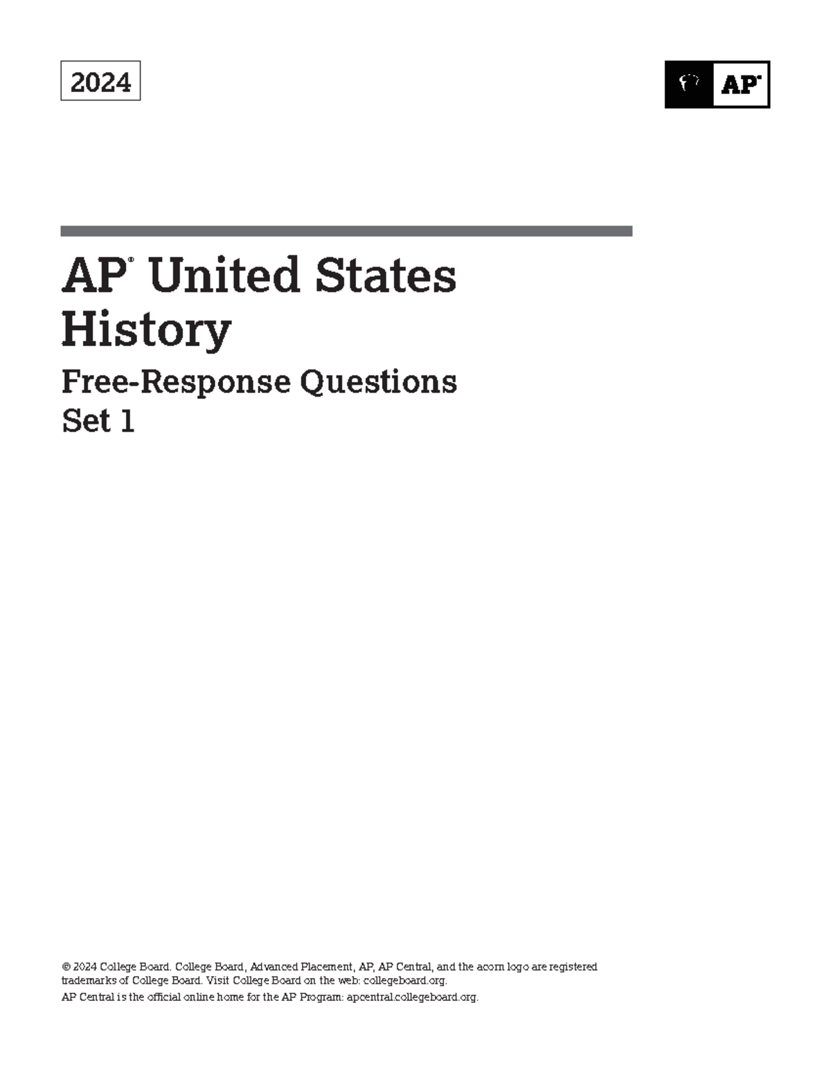 Apush 2024 FRQ Set 1 2024 AP ® United States History Free