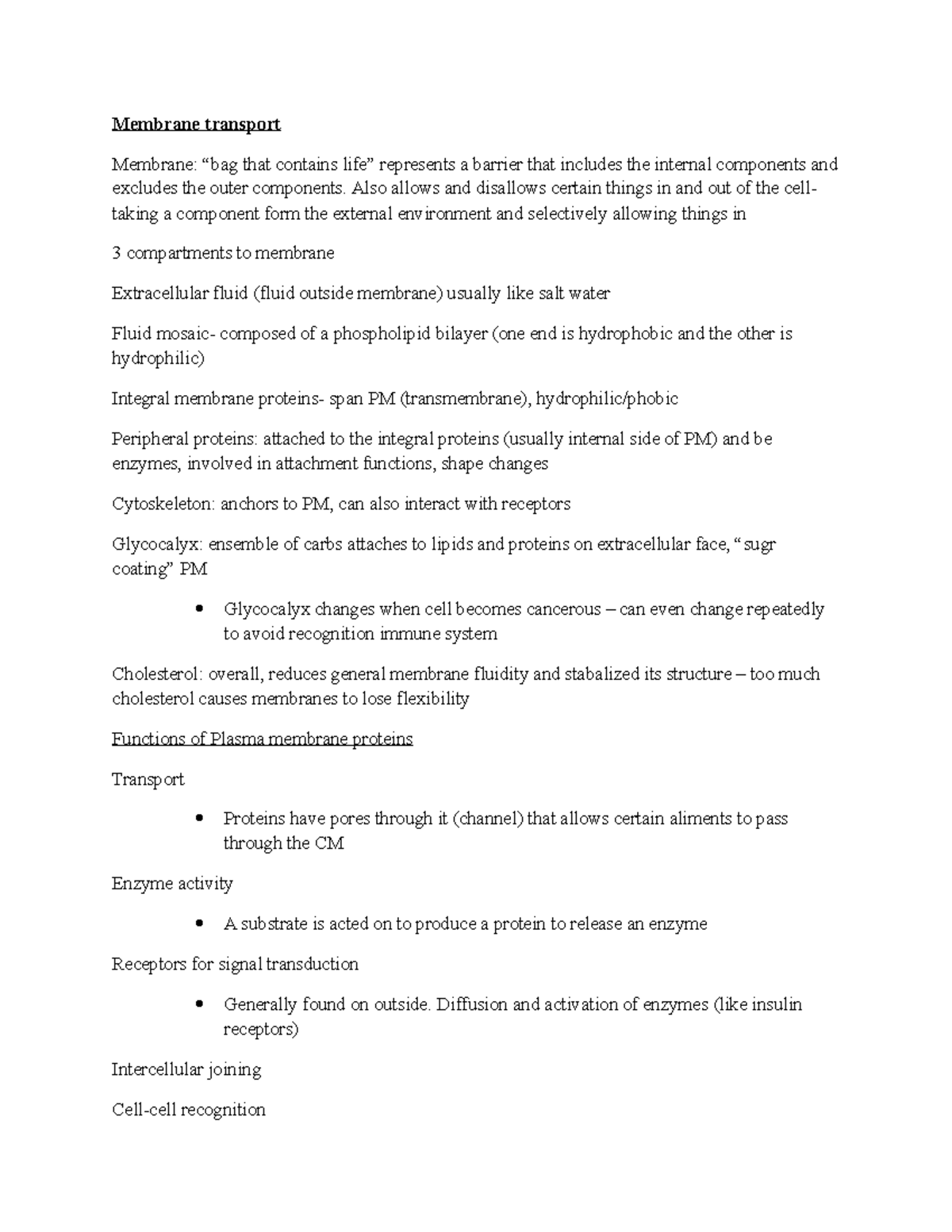 Lecture notes - membrane transport - Membrane transport Membrane: “bag ...