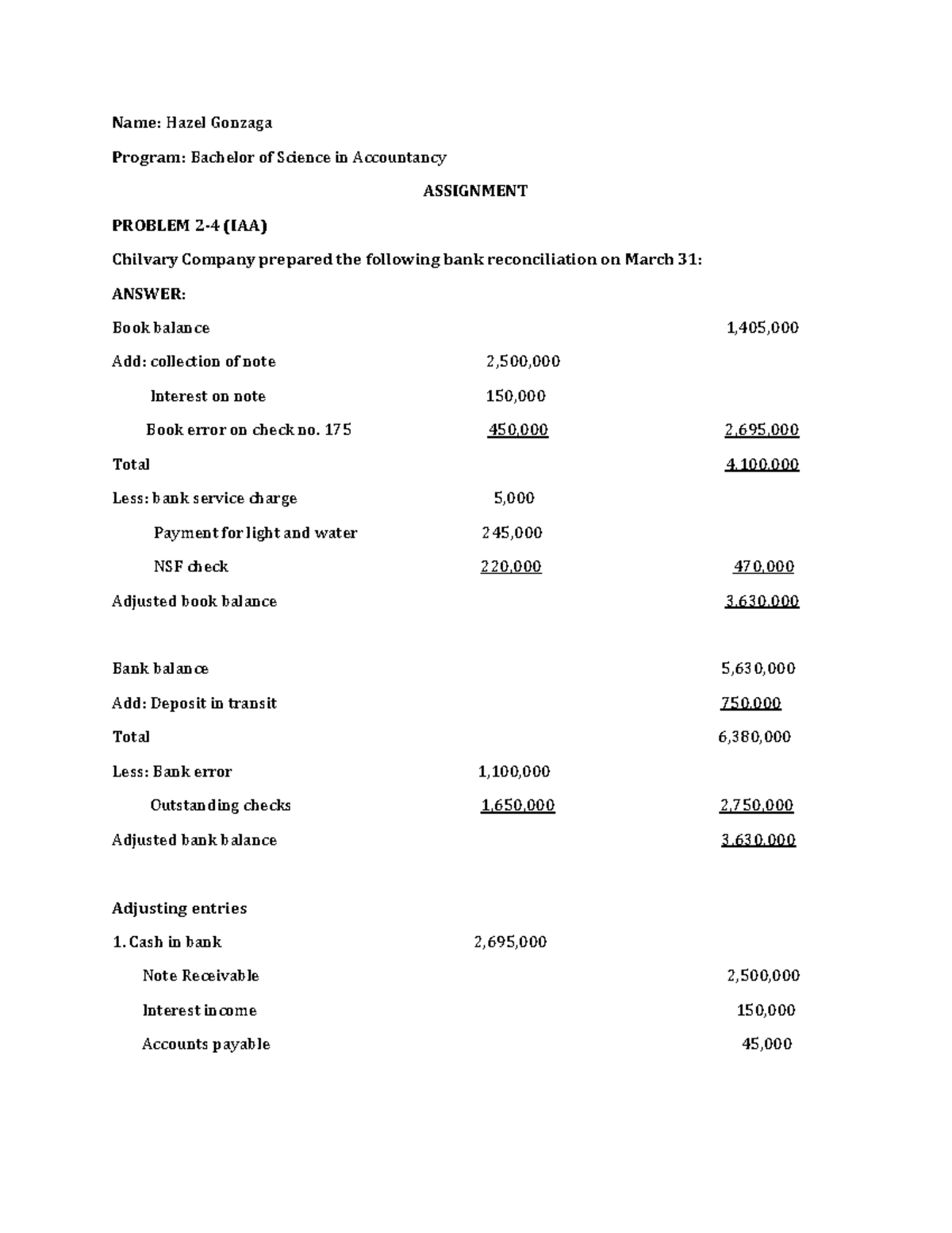 INTERMIDIATE ACCOUNTING 1 ASSIGNMENT 1 CHAPTER 2 - Name: Hazel Gonzaga ...