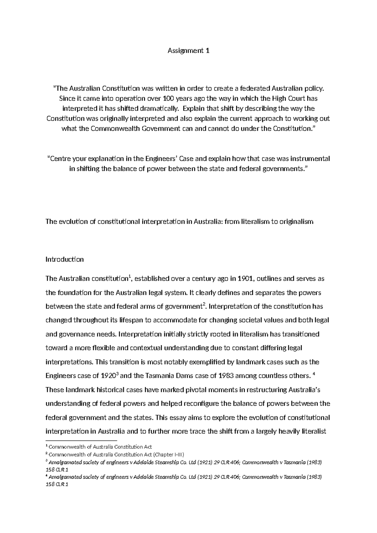 Assignment one final copy - Assignment 1 “The Australian Constitution ...