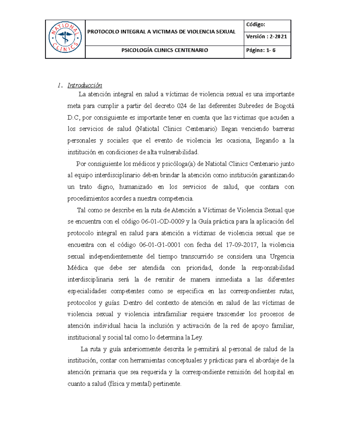 Aplicación de Protocolo Integral a Víctimas de Violencia Sexual ...