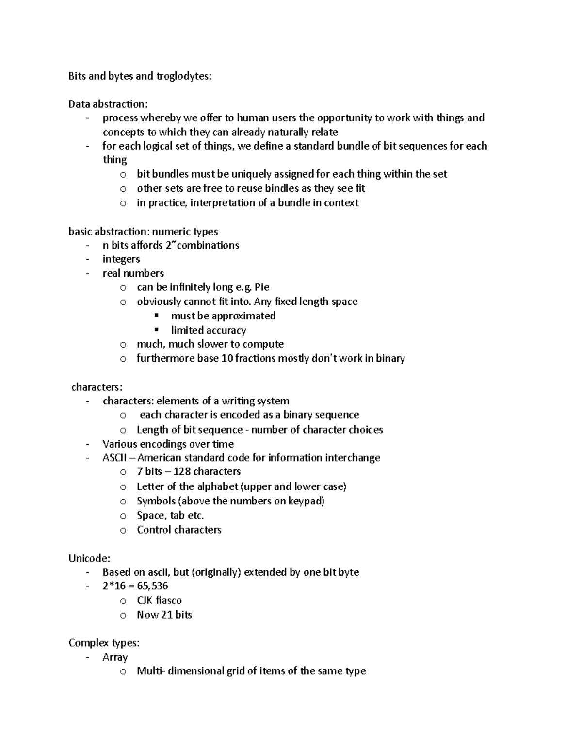 Dh100 notes - Bits and bytes and troglodytes: Data abstraction ...