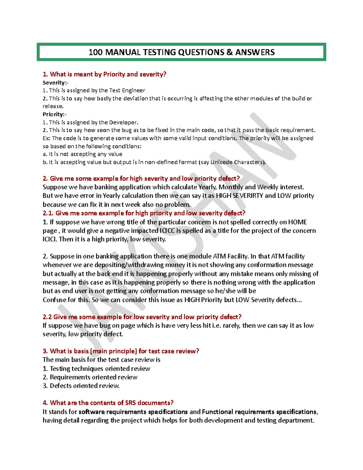 𝗠𝗮𝗻𝘂𝗮𝗹 𝗧𝗲𝘀𝘁𝗶𝗻𝗴 - Testing - 100 MANUAL TESTING QUESTIONS & ANSWERS What ...