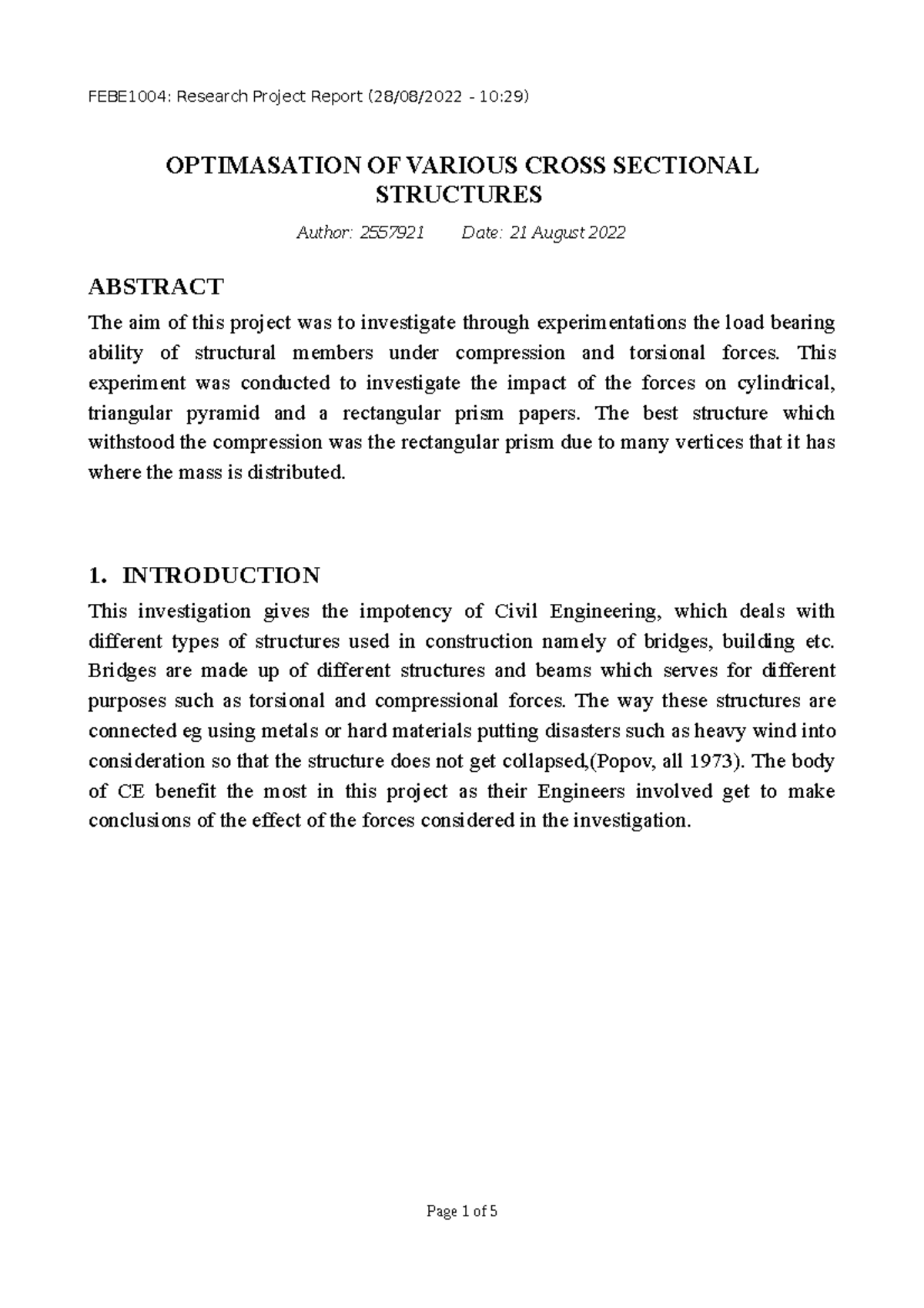 RP 2 - 2557921 - PROJECT - OPTIMASATION OF VARIOUS CROSS SECTIONAL ...