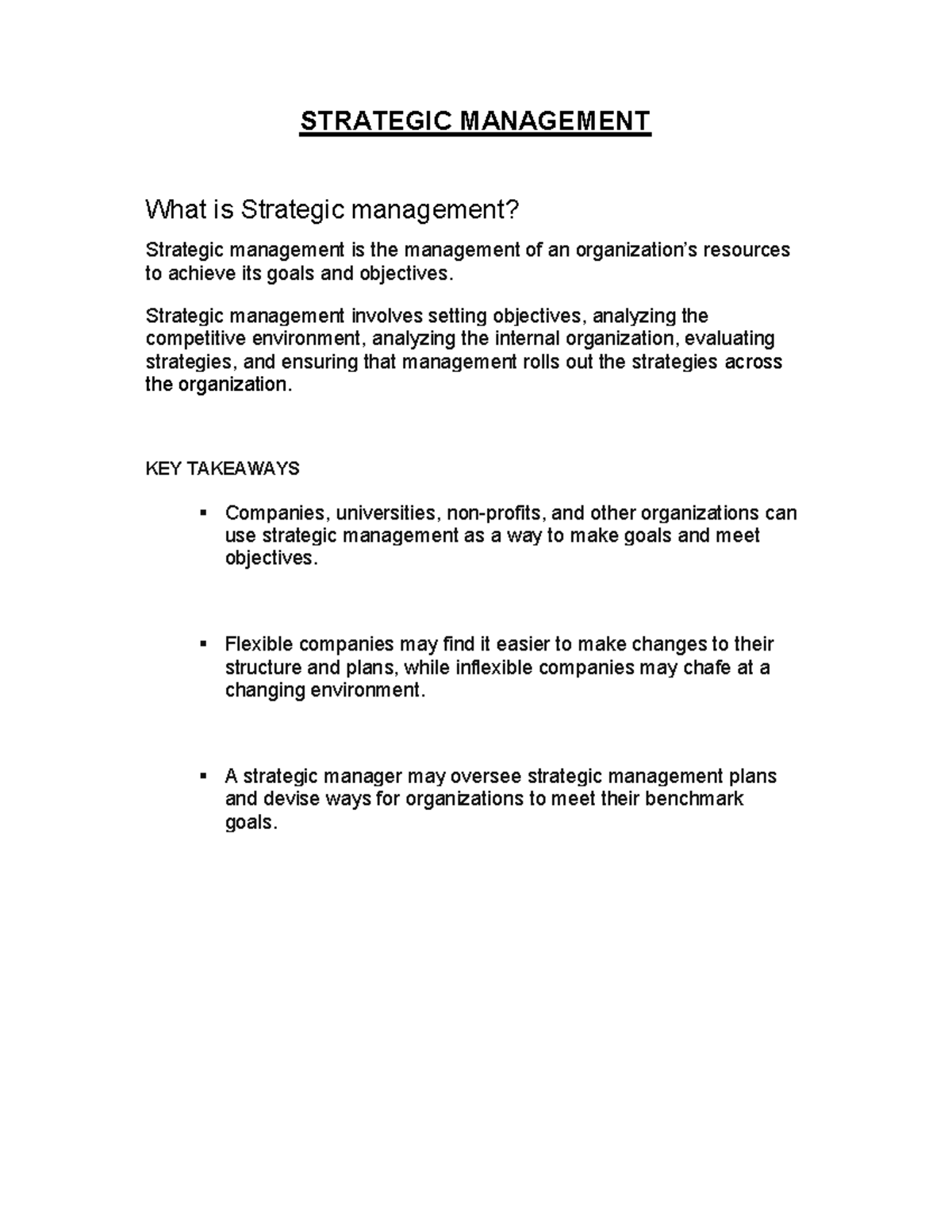 Strategic Management - its a lecture note - STRATEGIC MANAGEMENT What ...