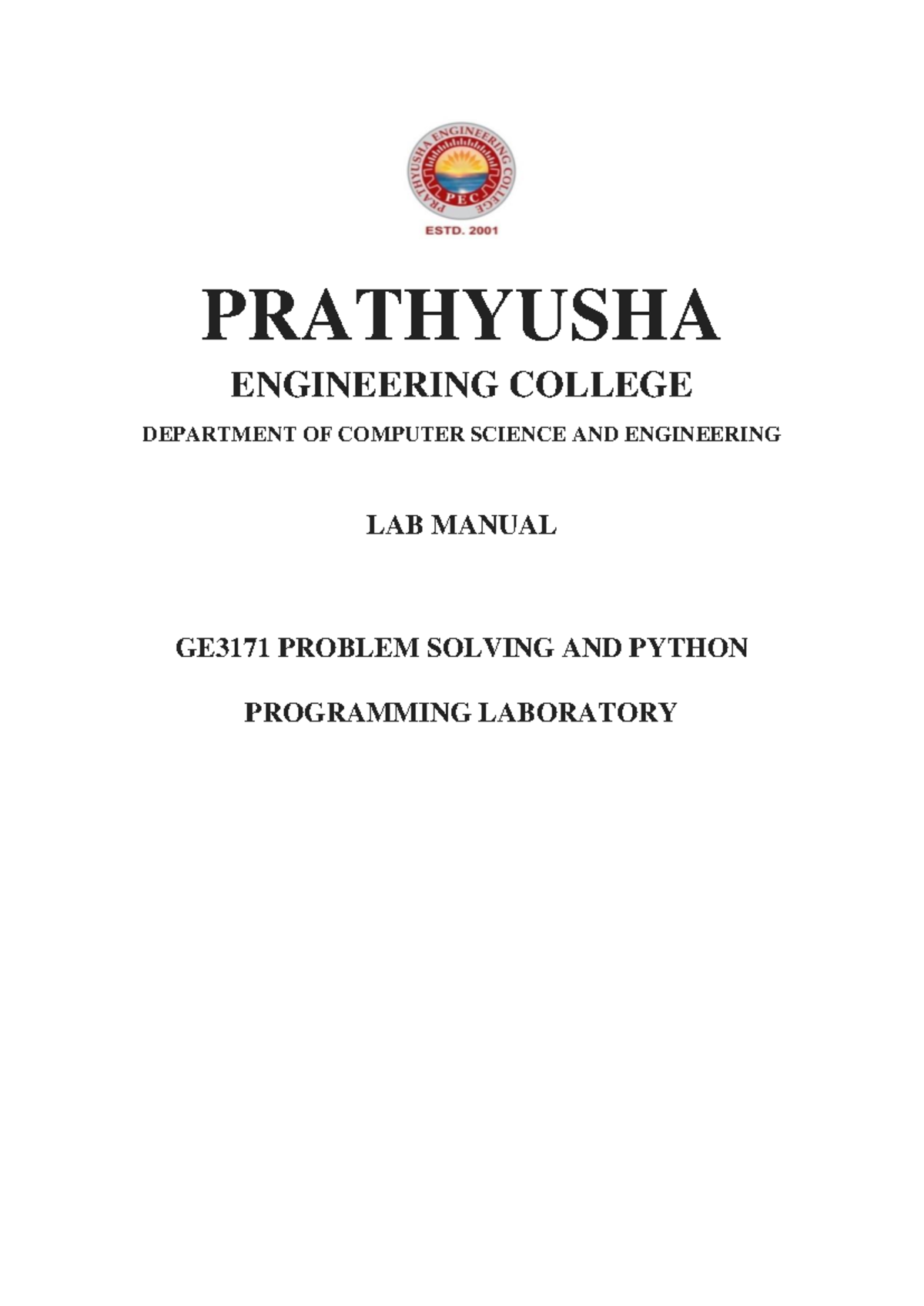Problem solving and python programming - PRATHYUSHA ENGINEERING COLLEGE ...