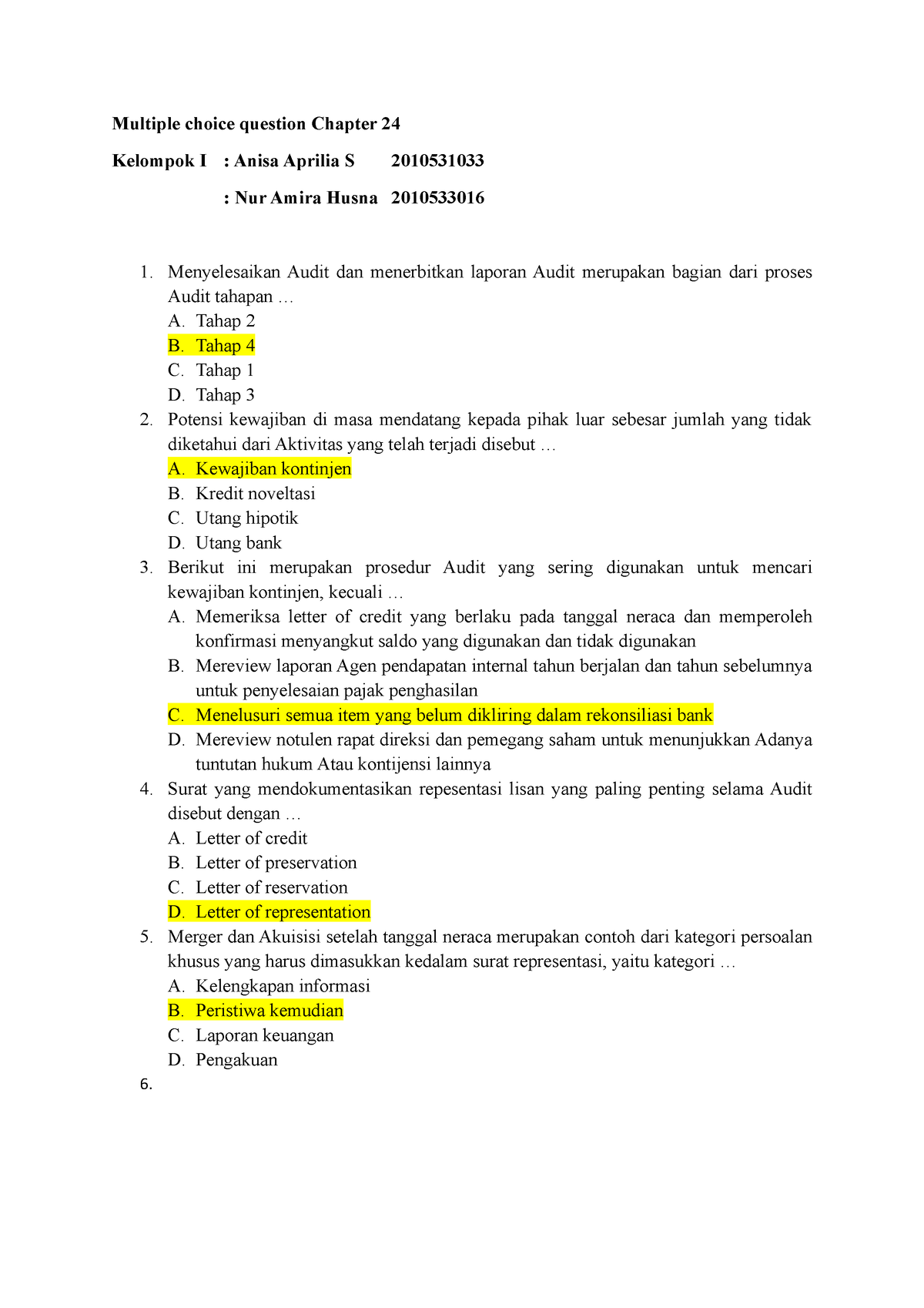 Multiple Choice Question Chapter 24 Kelompok 1 - .. A. Tahap 2 B. Tahap ...