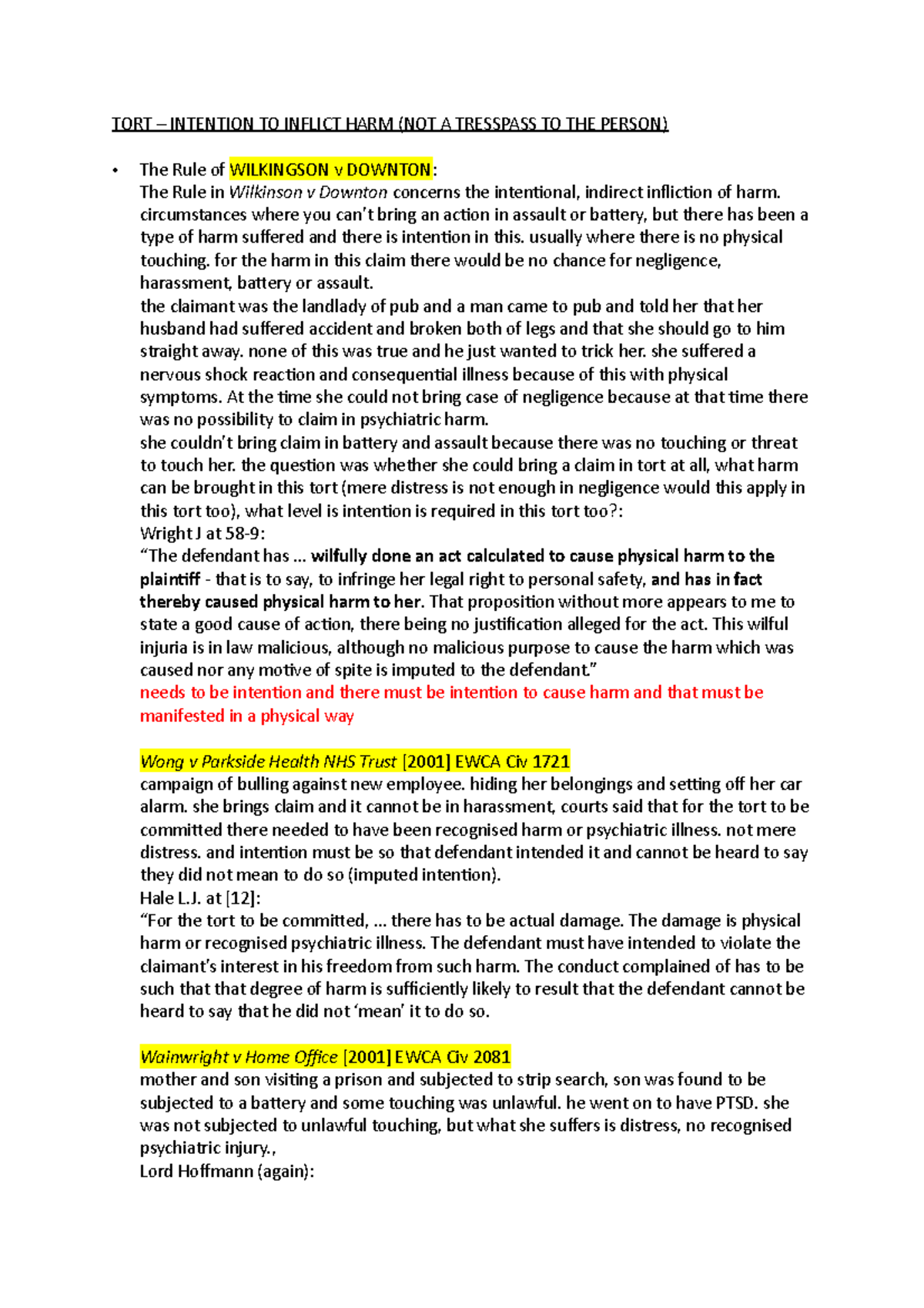 To Inflict Harm On Behalf Of Another Harmed TORT – Intention TO Inflict HARM - TORT – INTENTION TO INFLICT HARM