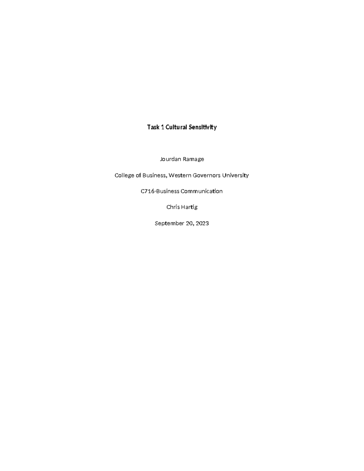 Task1Cultural Sensitivity - Task 1 Cultural Sensitivity Jourdan Ramage ...