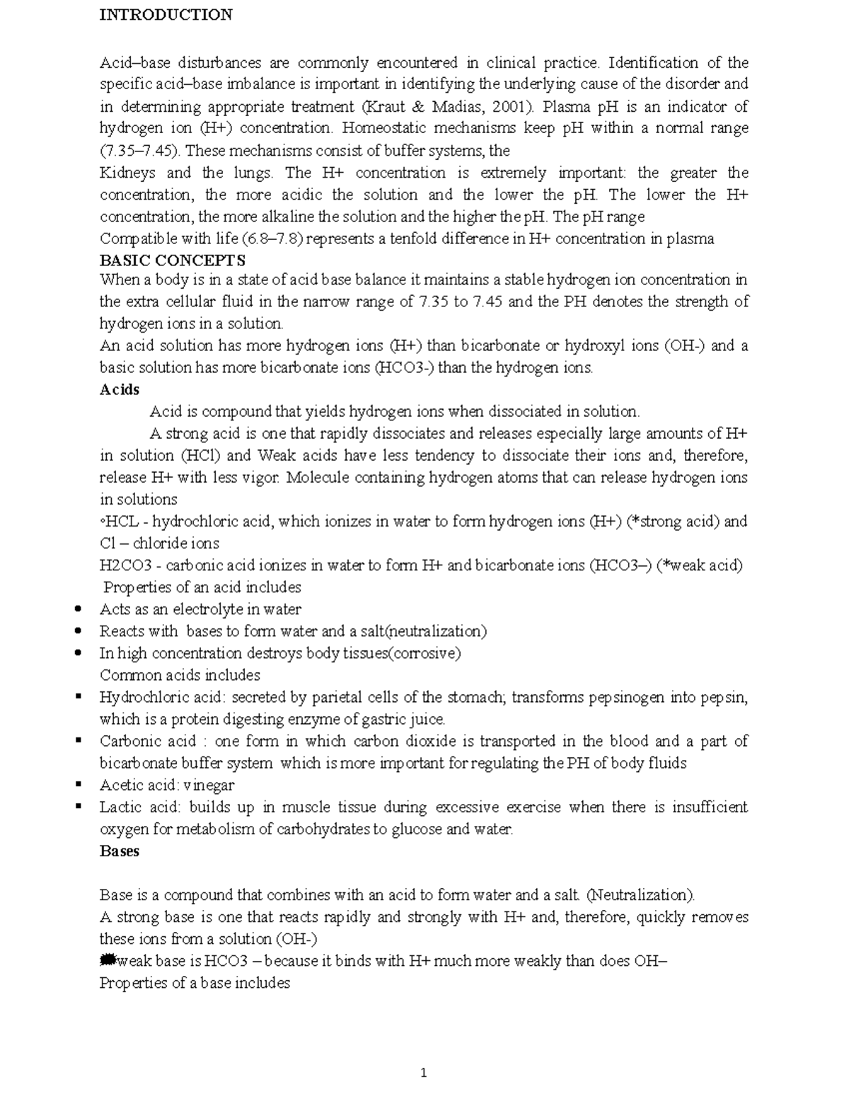 ACID BASE Balance MEDICAL SURGICAL NURSING INTRODUCTION Acidbase