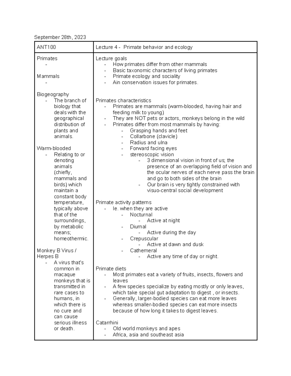 ANT100 - lecture 4 notes - September 28th, 2023 ANT100 Lecture 4 ...