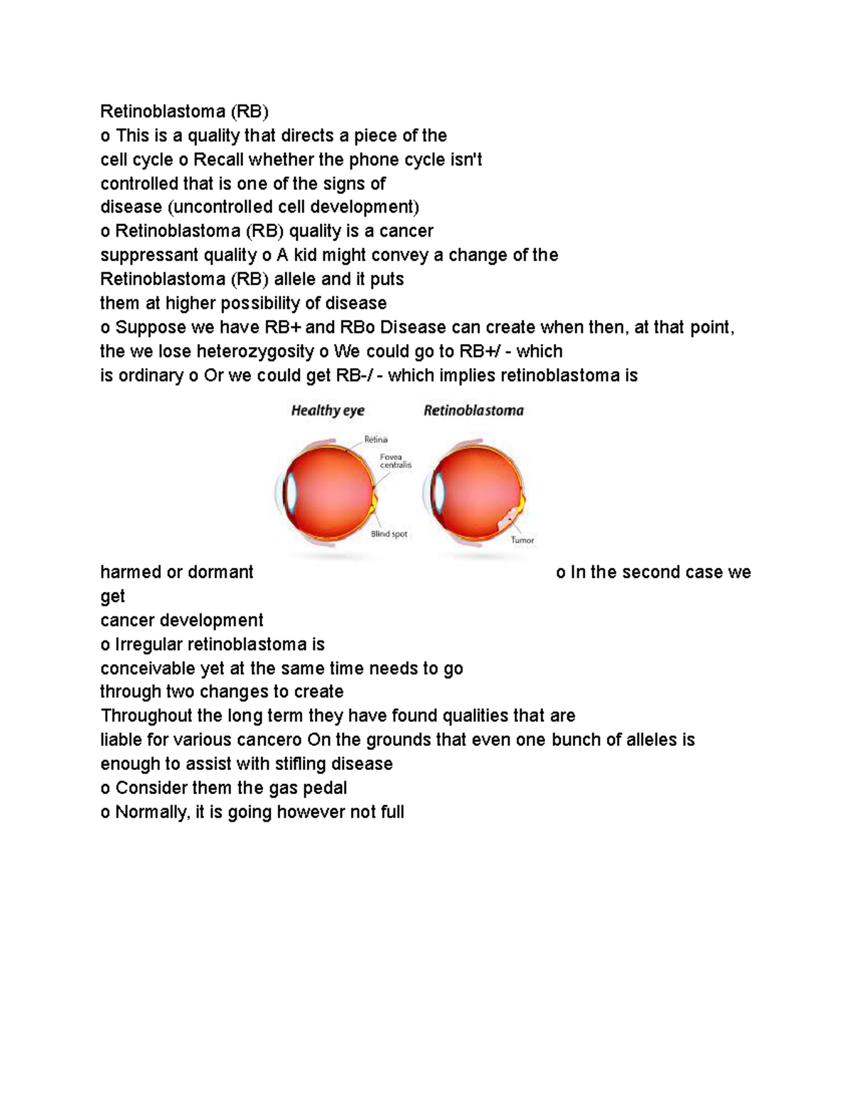 Retinoblastoma bio Retinoblastoma (RB) o This is a quality that