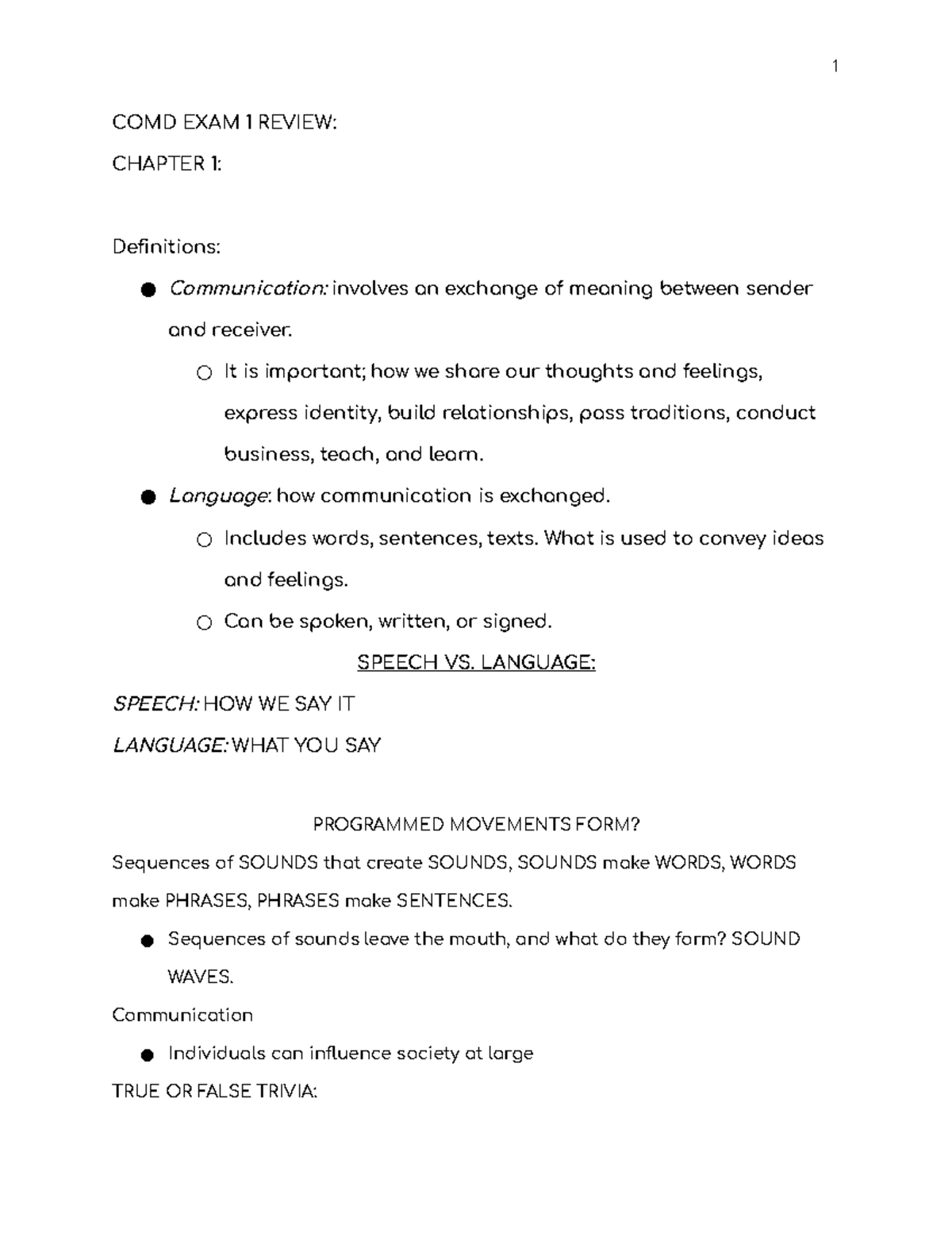 COMD 1 - Lecture notes based on chapter 1 - COMD EXAM 1 REVIEW: CHAPTER ...