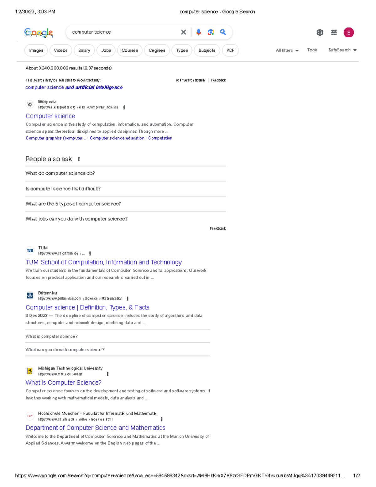 Computer science - .. 1/ Images Videos Salary Jobs Courses Degrees ...