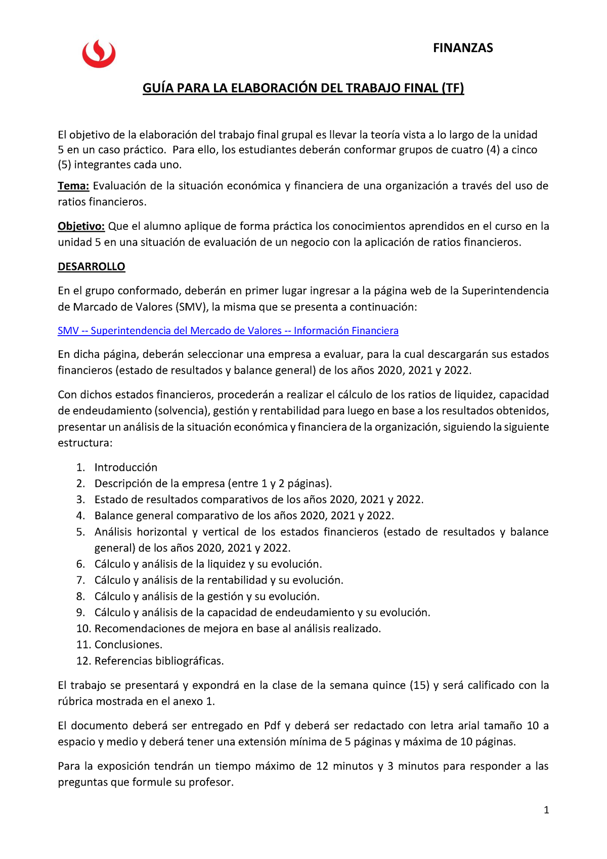 Pautas Para Elaborar El Trabajo Final - 1 FINANZAS GUÕA PARA LA ...