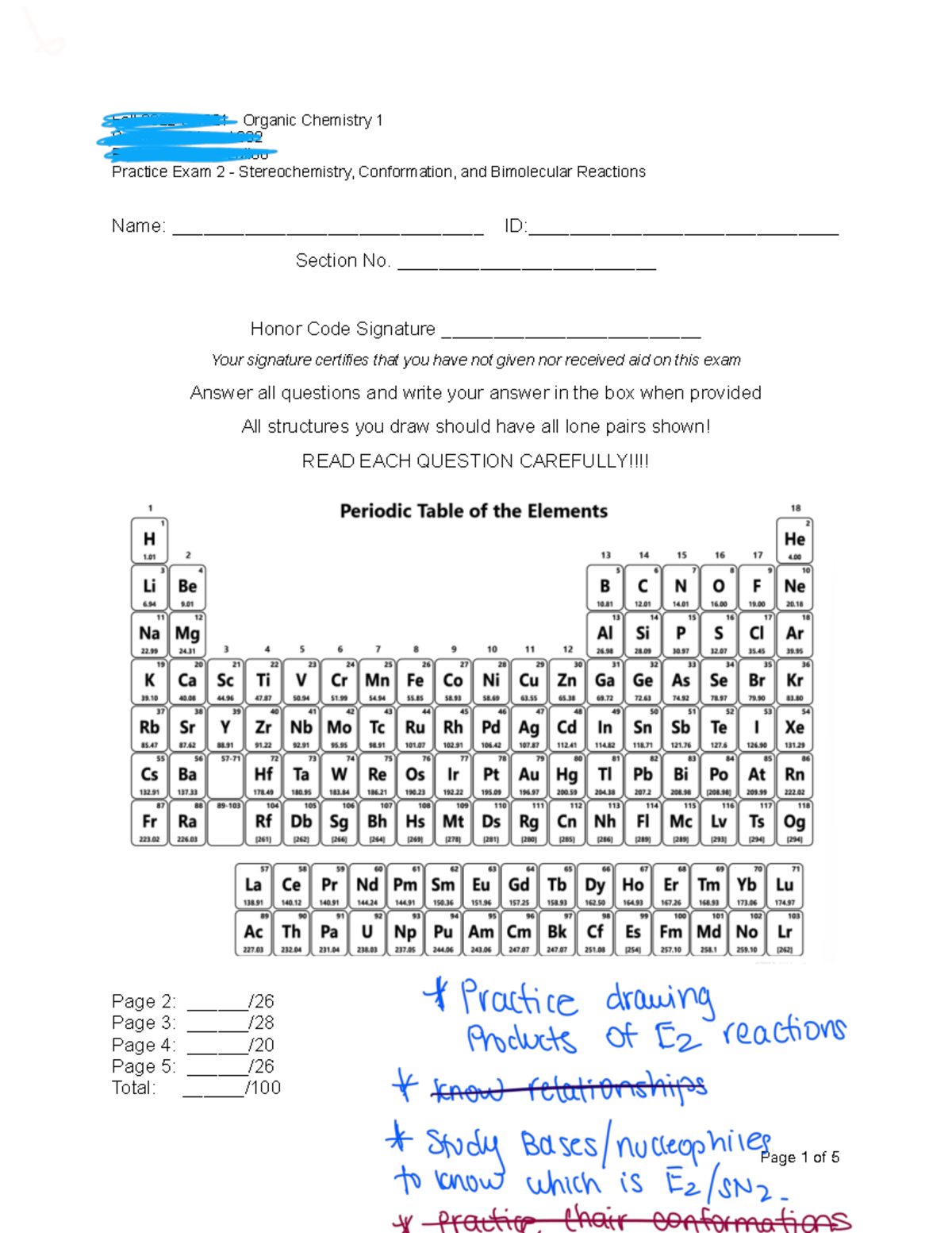 Practice Exam Unit 2 Chair Conformations And Newman Projections - Fall 