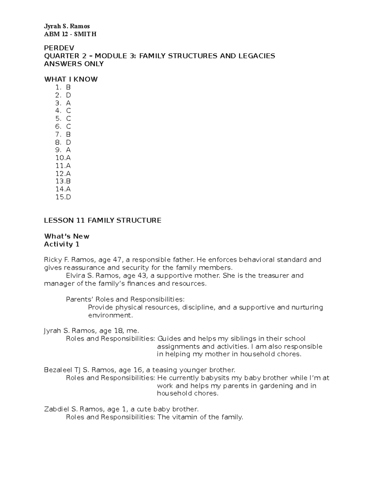 family structure and legacies essay