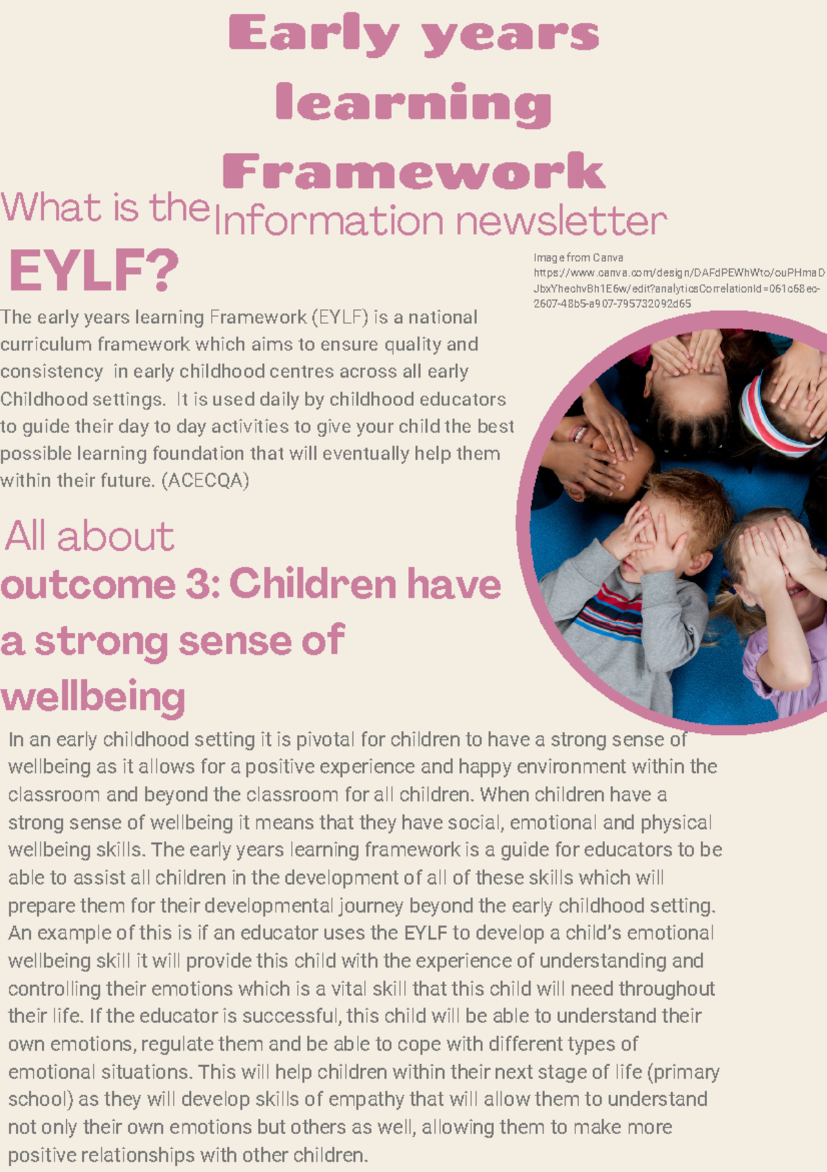 Eche2200 part 1 and 2 - assignment - Early years learning Framework ...