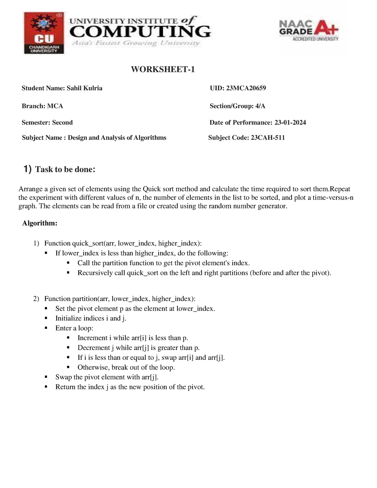 Practical 1 Worksheet - Jghggy - WORKSHEET- 1 Student Name: Sahil ...