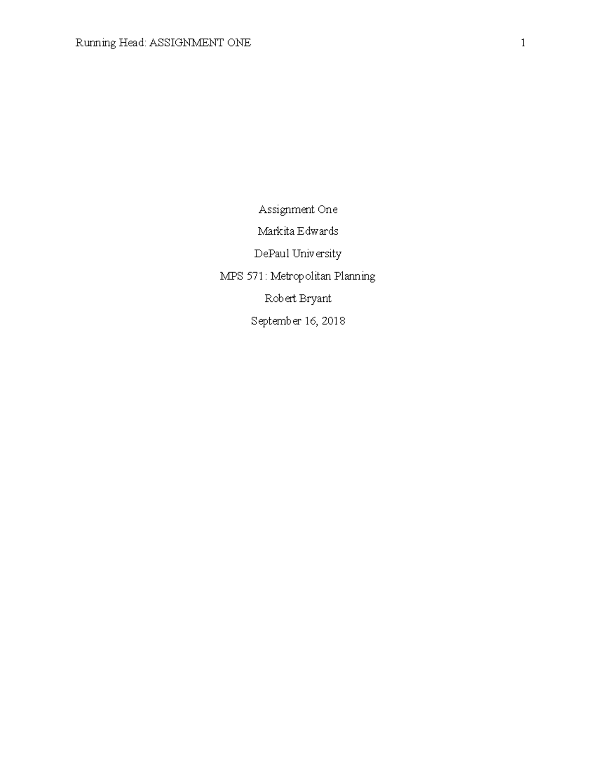 Assignment One final - Running Head: ASSIGNMENT ONE 1 Assignment One ...