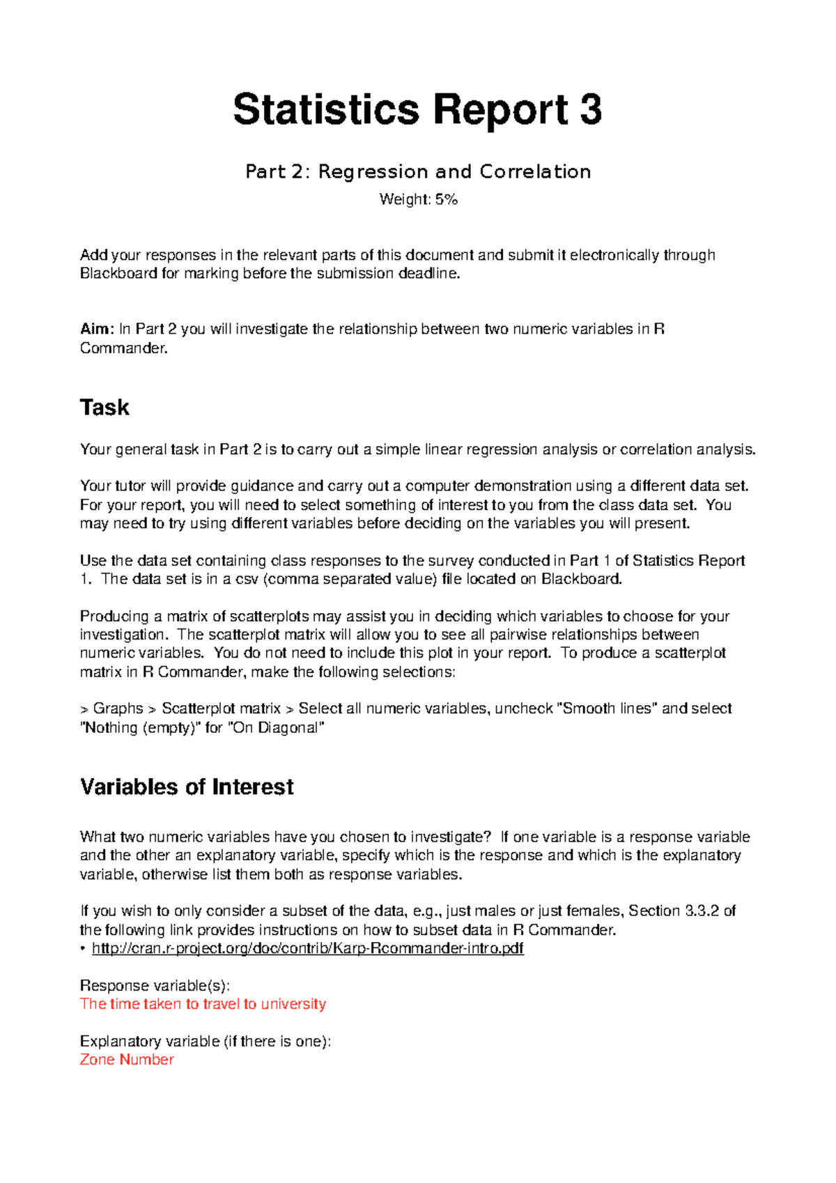 Statistics Report 3 part 2 - Statistics Report 3 Part 2: Regression and ...