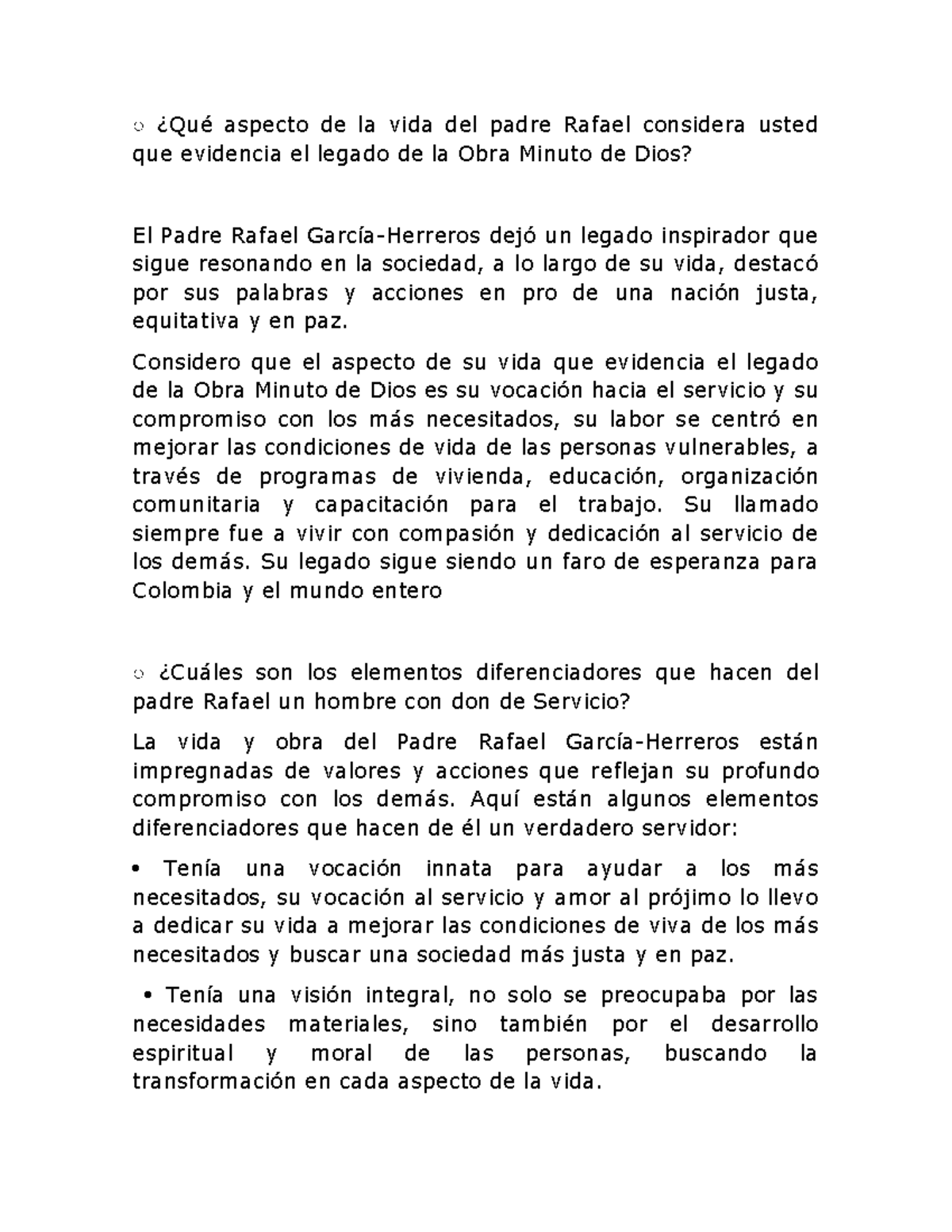Foro Semana 5 - ¿Qué aspecto de la vida del padre Rafael considera ...