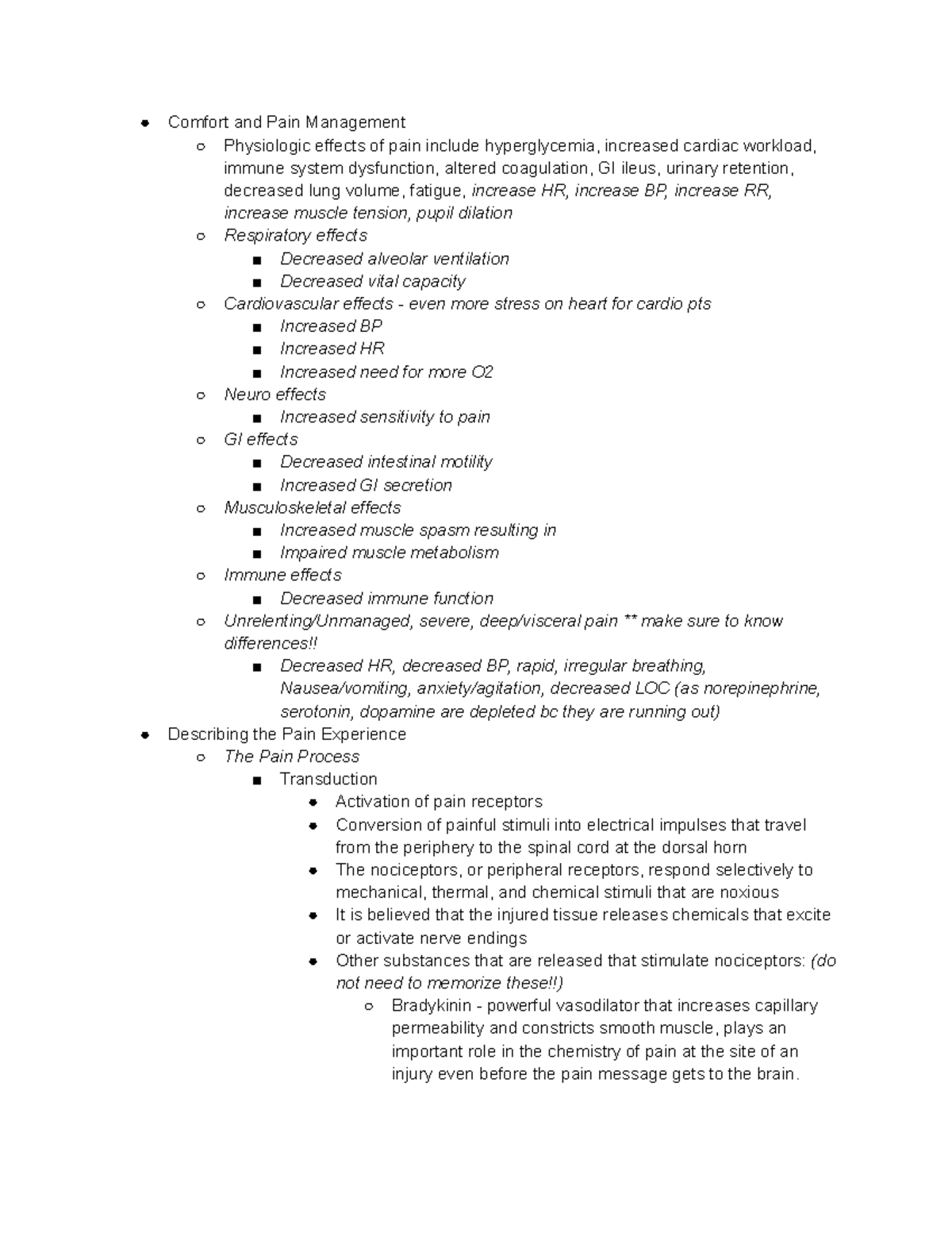 Unit 7 - Pain - Lecture notes for foundations of nursing, professor ...