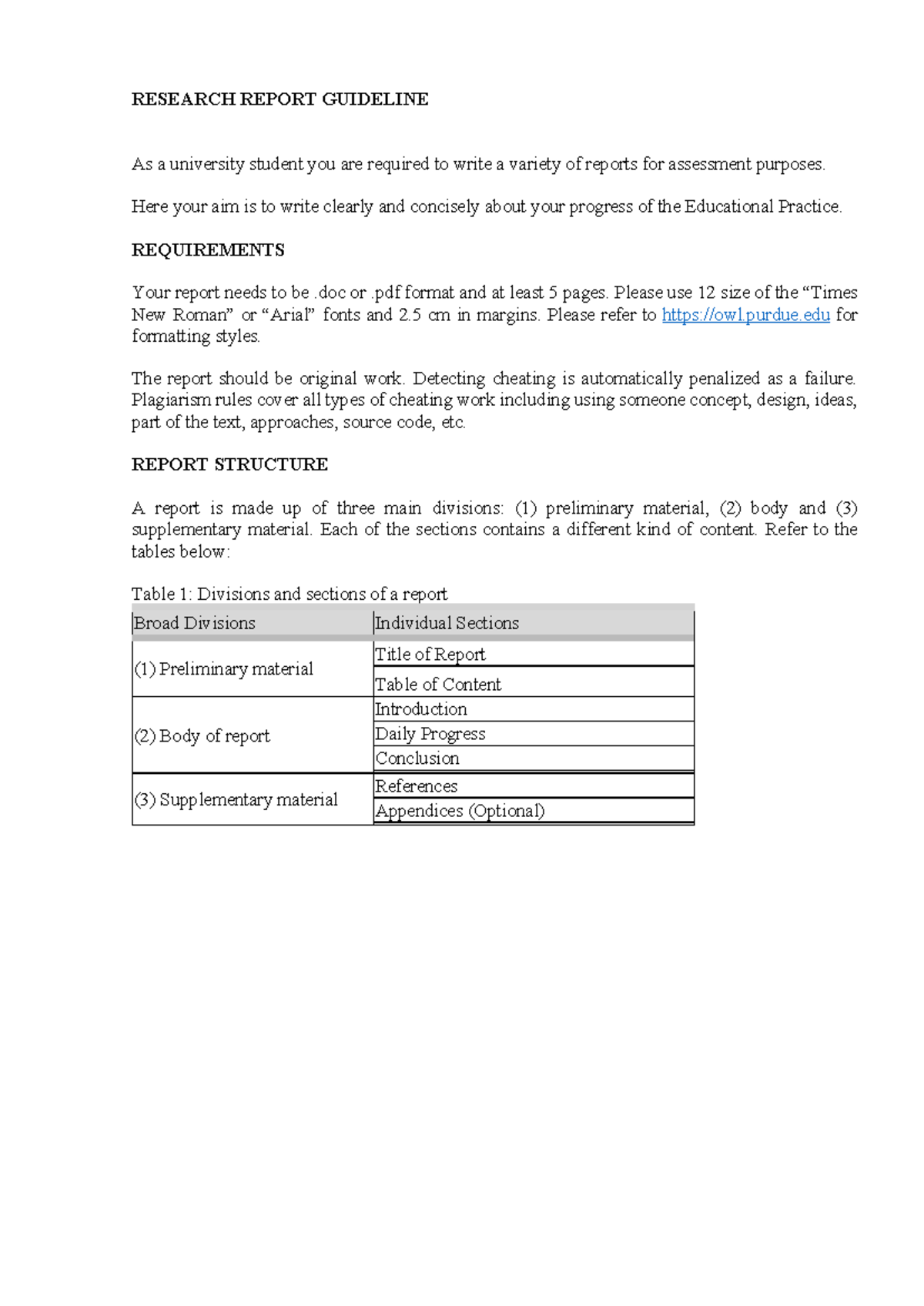 Ed.Practice.Report requirements - RESEARCH REPORT GUIDELINE As a ...