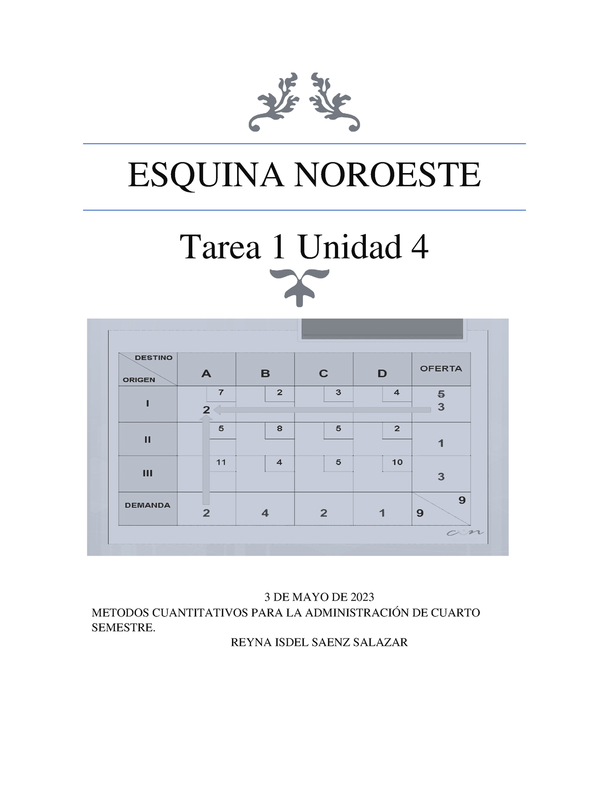 Esquina Noroeste - ............ - ESQUINA NOROESTE Tarea 1 Unidad 4 3 ...