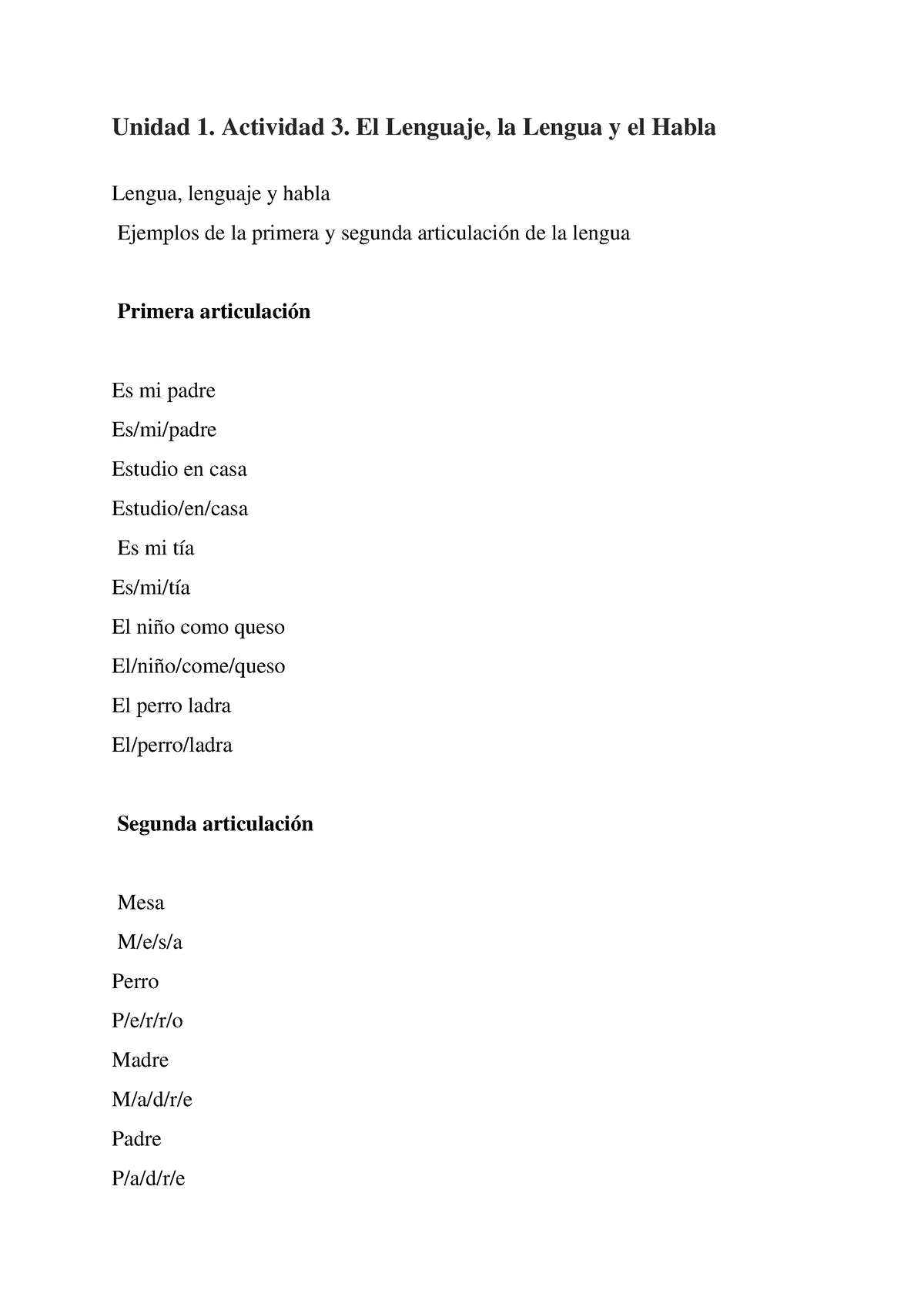 El Lenguaje, La Lengua Y El Habla - Unidad 1. Actividad 3. El Lenguaje ...