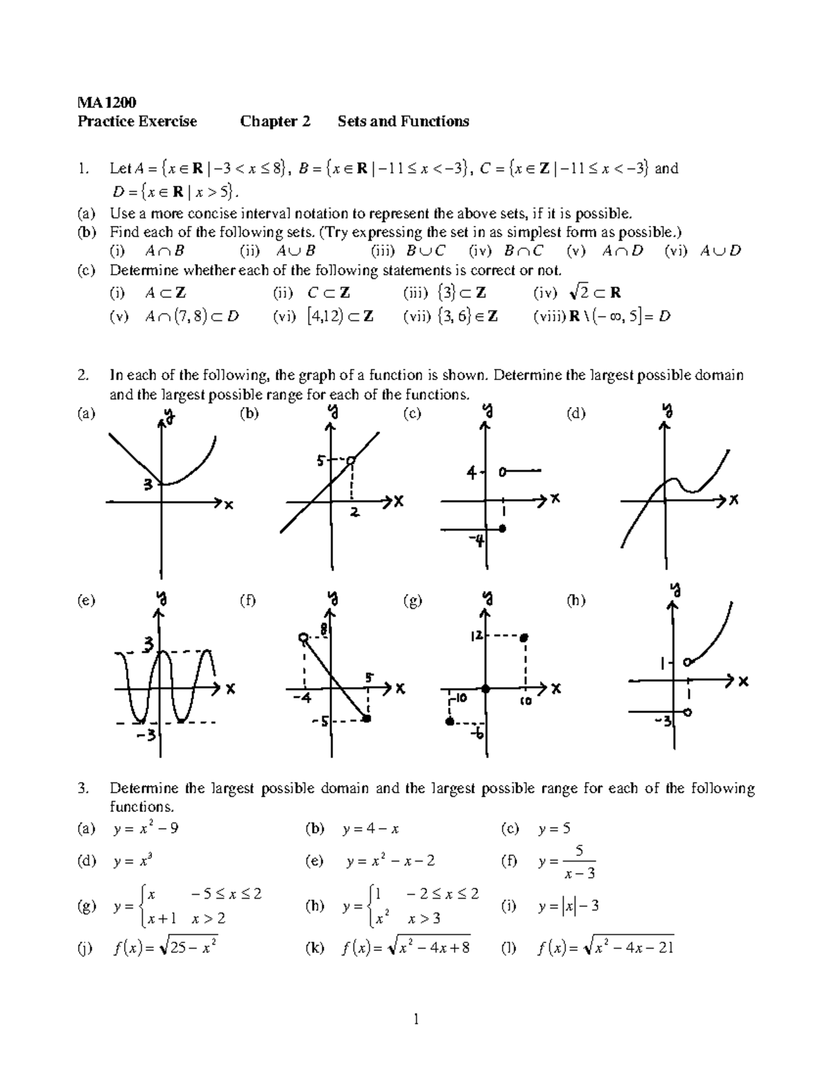 Chap 2 exercise - 1 MA Practice Exercise Chapter 2 Sets and Functions 1 ...