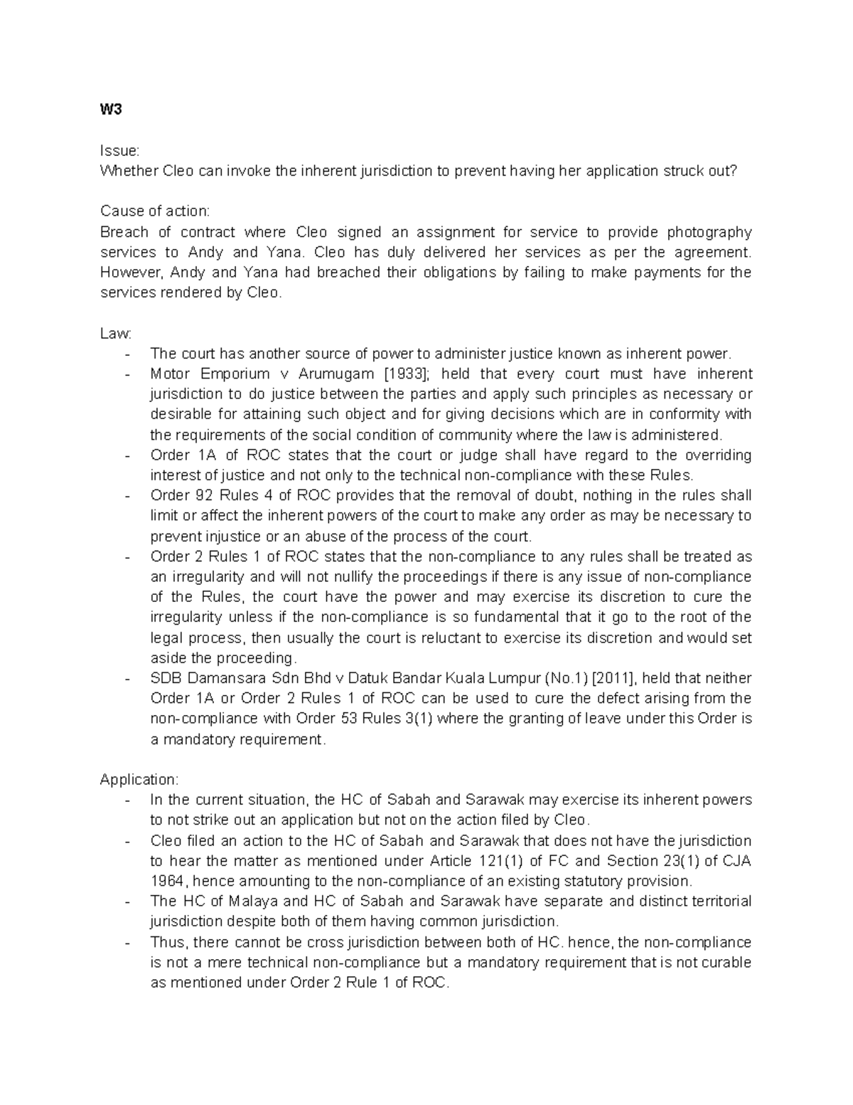 Civil Tuto Compilation - W Issue: Whether Cleo can invoke the inherent ...
