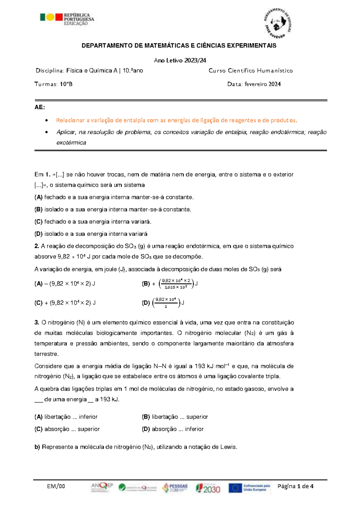 Ficha Quimica Energia Reações Quimicas Departamento De MatemÁticas E CiÊncias Experimentais 9645