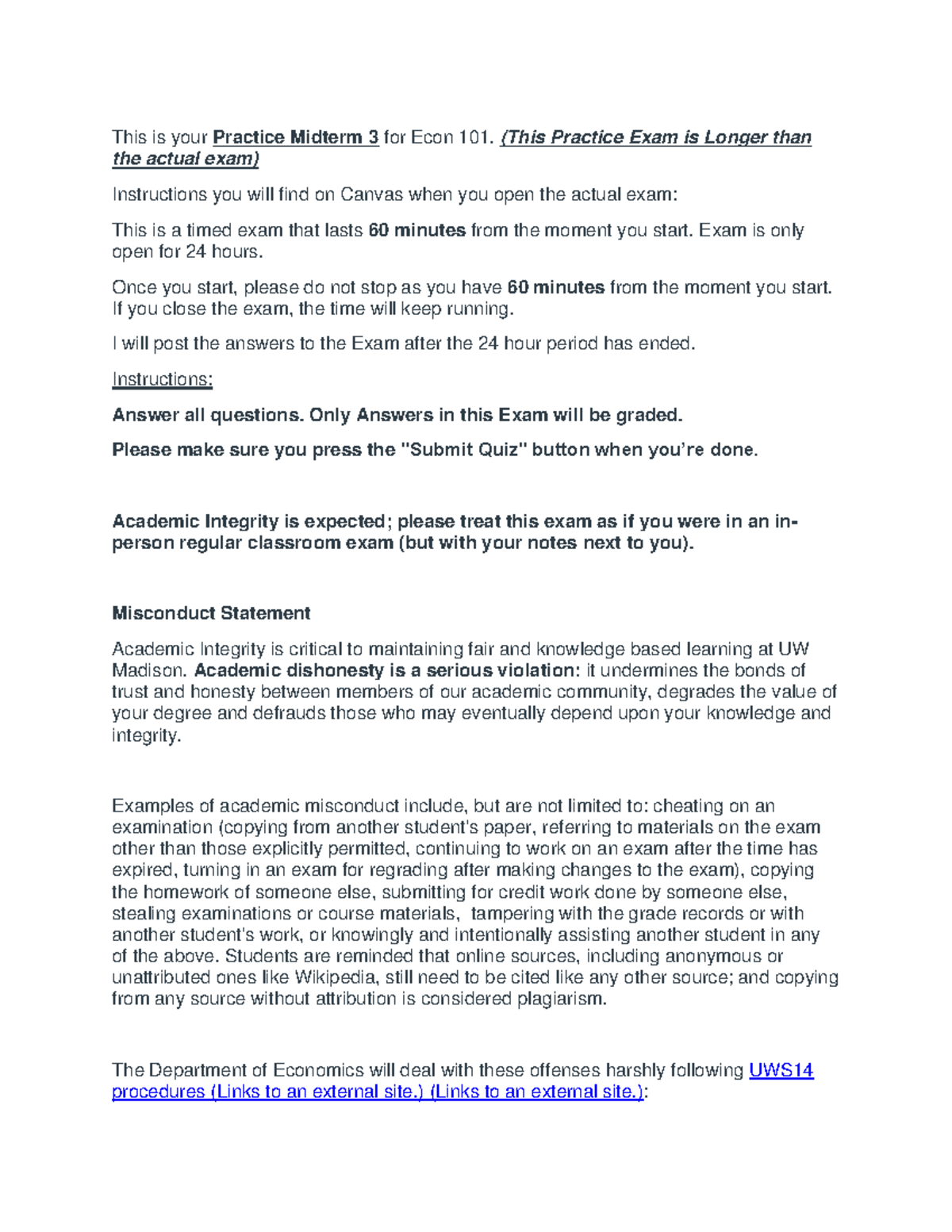 Econ 101 Practice Midterm 3 Questions with Answers - This is your ...
