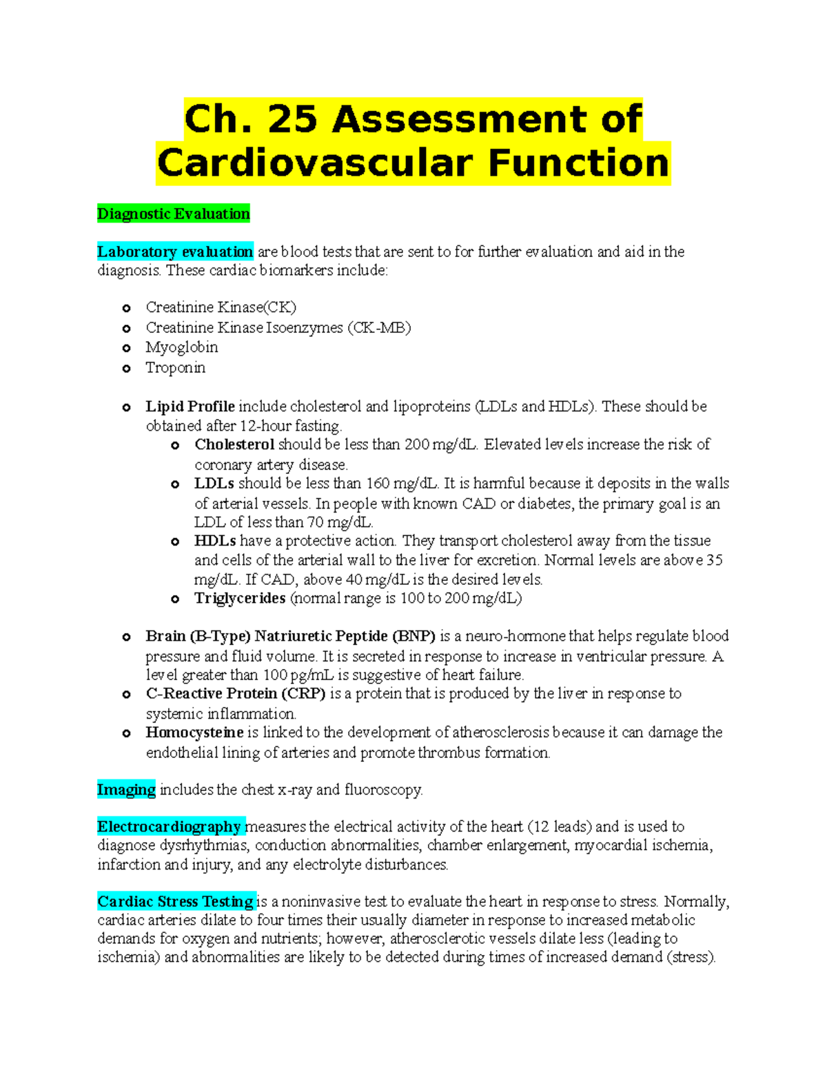 Med Surg Exam 1 Professor Martinez, Assessment of Cardiovascular