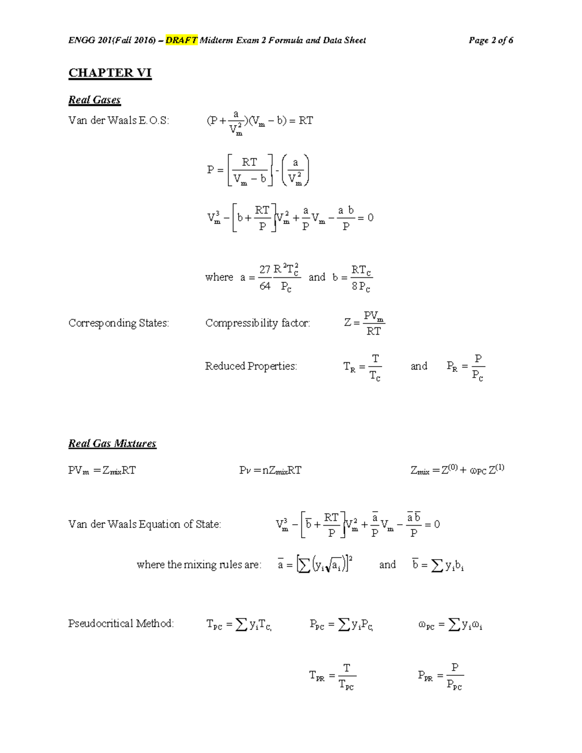 Z chart, PC tables - Lecture notes - CHAPTER VI Real Gases Van der ...