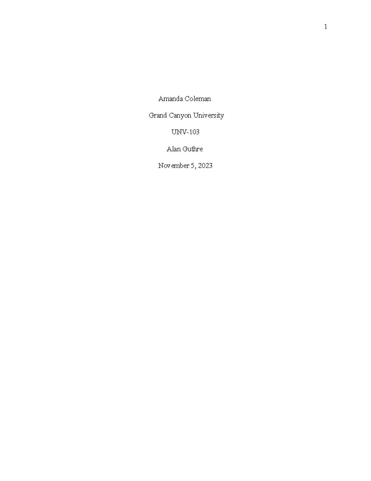 Reflection Academic Path UNV103 - Amanda Coleman Grand Canyon ...