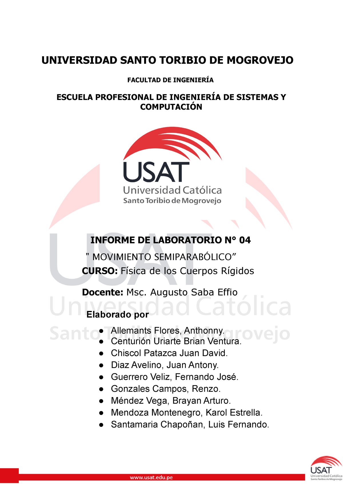 Laboratorio Movimiento Semi Parábolica Universidad Santo Toribio De Mogrovejo Facultad De 5238