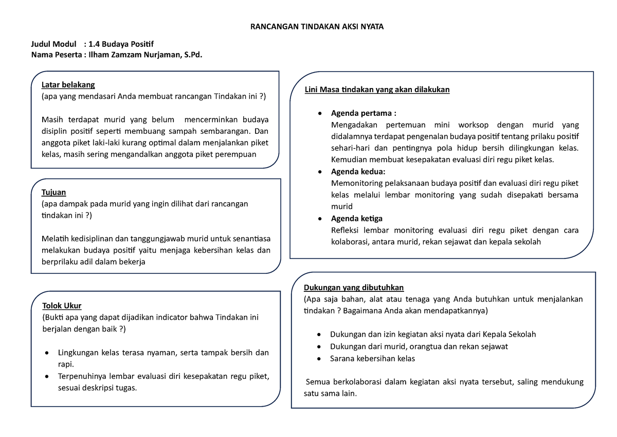 Rancangan Tindakan AKSI Nyata 1.4 Ilham Zamzam Nurjaman - RANCANGAN ...