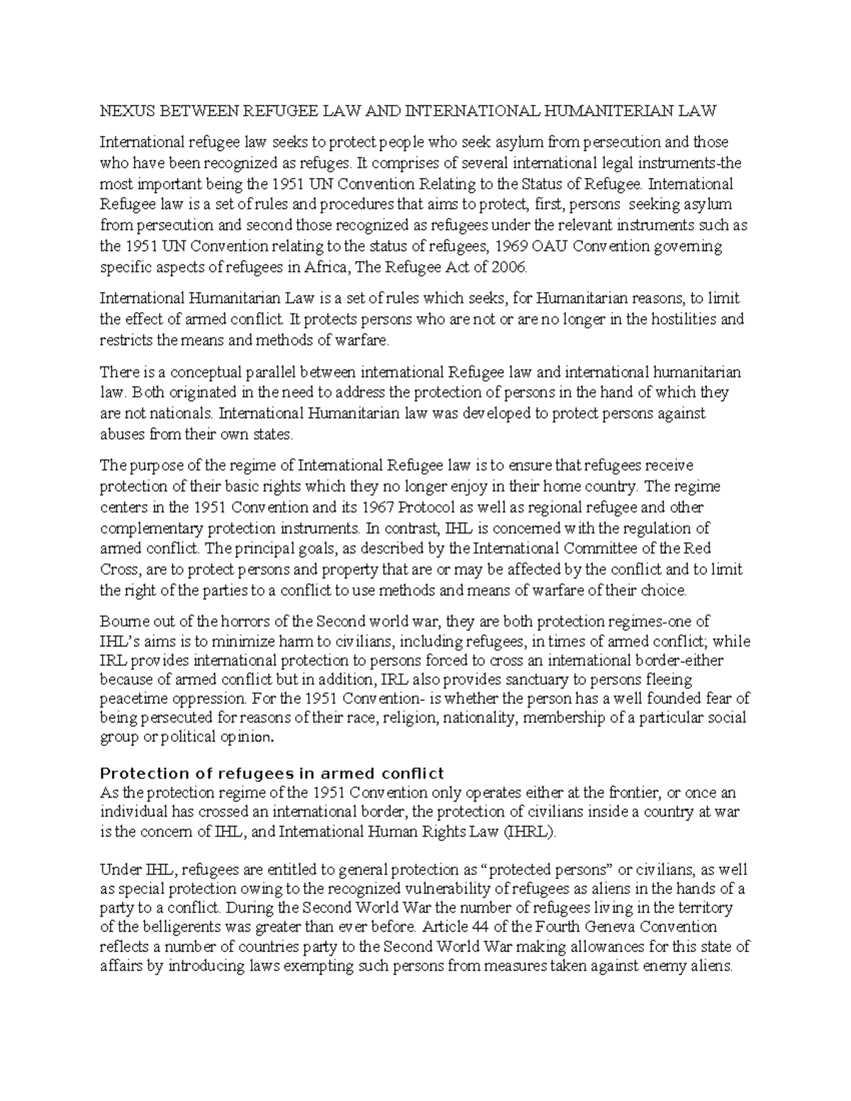 Nexus Between Refugee LAW AND International Humaniterian LAW - NEXUS ...