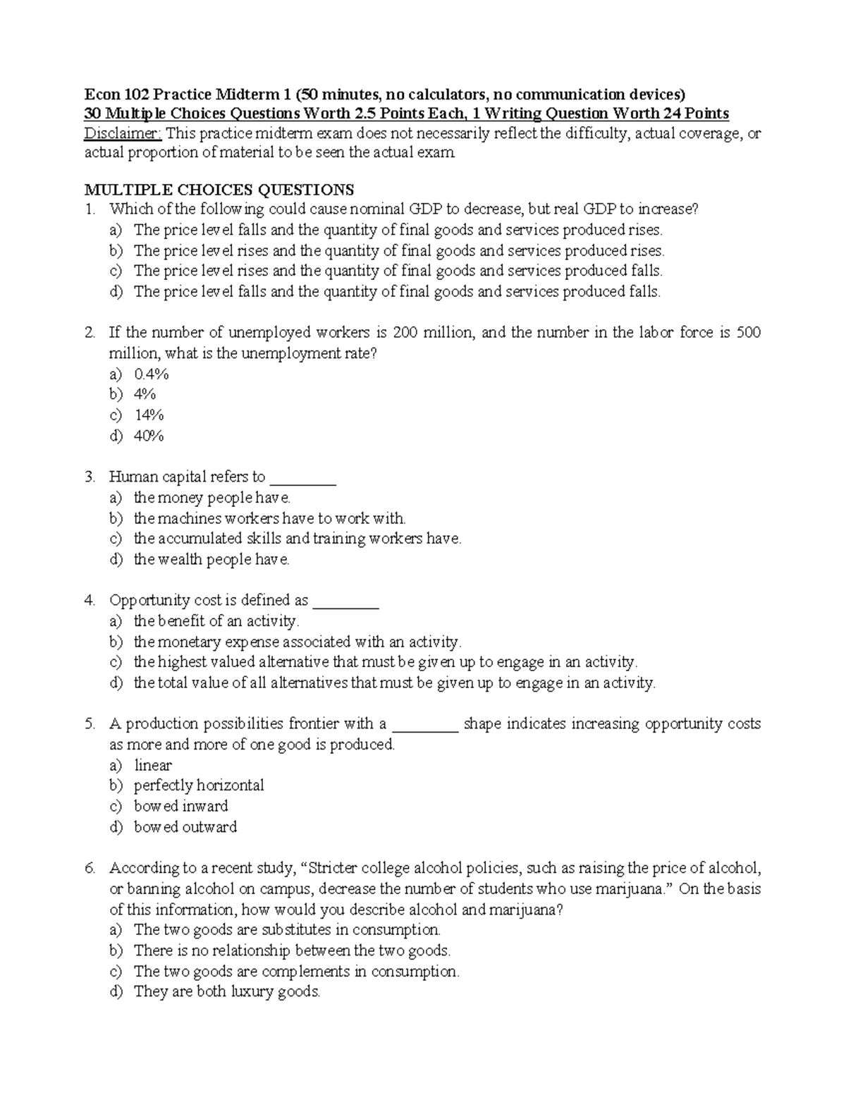 Econ 102 Practice Midterm 1 - Econ 102 Practice Midterm 1 (50 Minutes ...