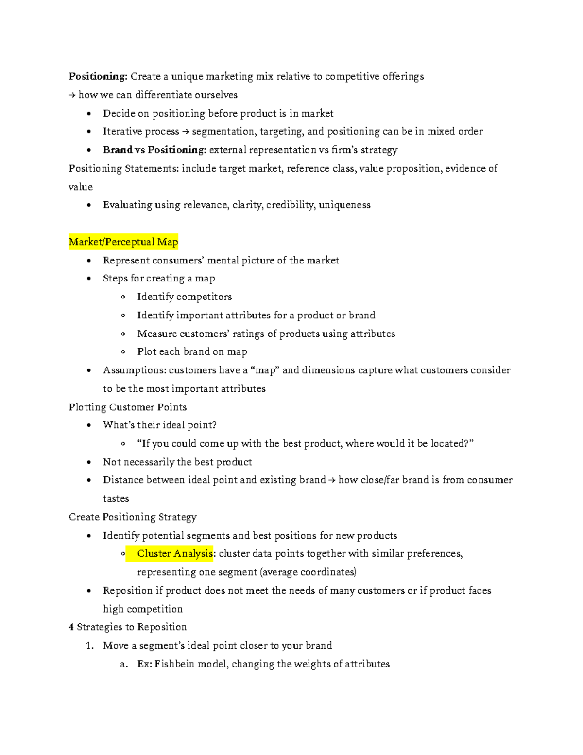 Positioning Lecture Notes - Positioning: Create a unique marketing mix ...