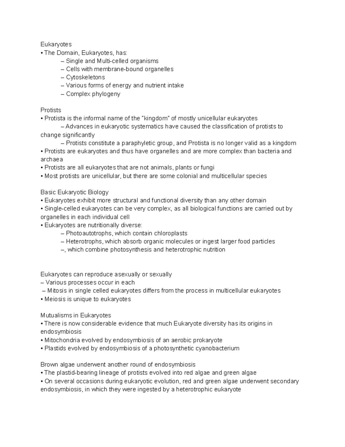 Eukaryotes Notes Eukaryotes The Domain Eukaryotes Has Single And Multi Celled Organisms 