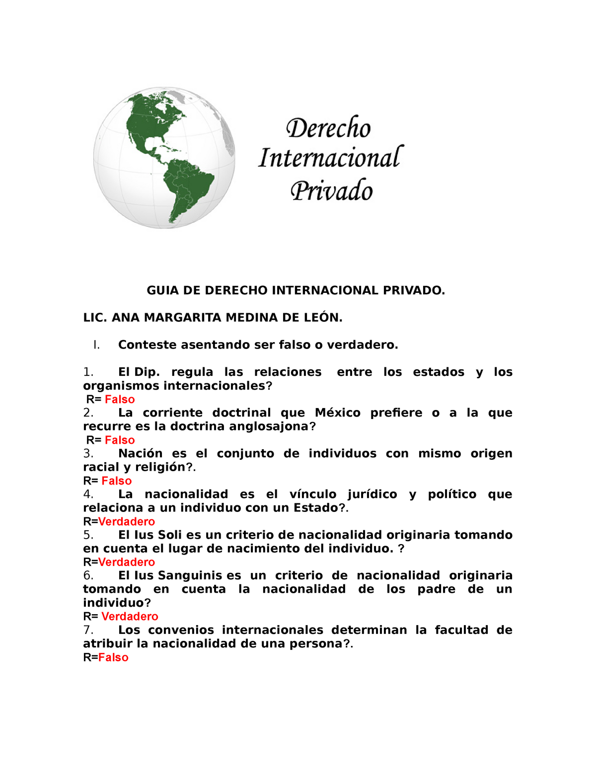 Derecho internacional privado - GUIA DE DERECHO INTERNACIONAL PRIVADO. LIC.  ANA MARGARITA MEDINA DE - Studocu