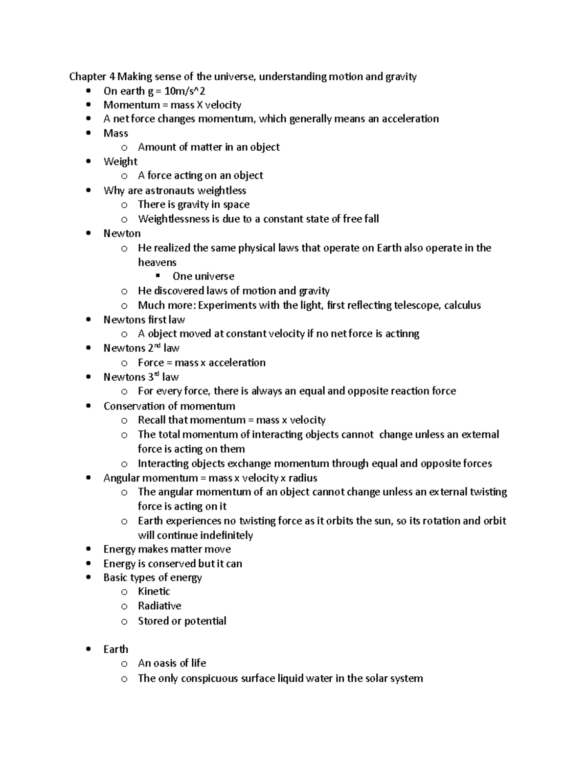 ISP 4-6 Notes - Chapter 4 Making sense of the universe, understanding ...