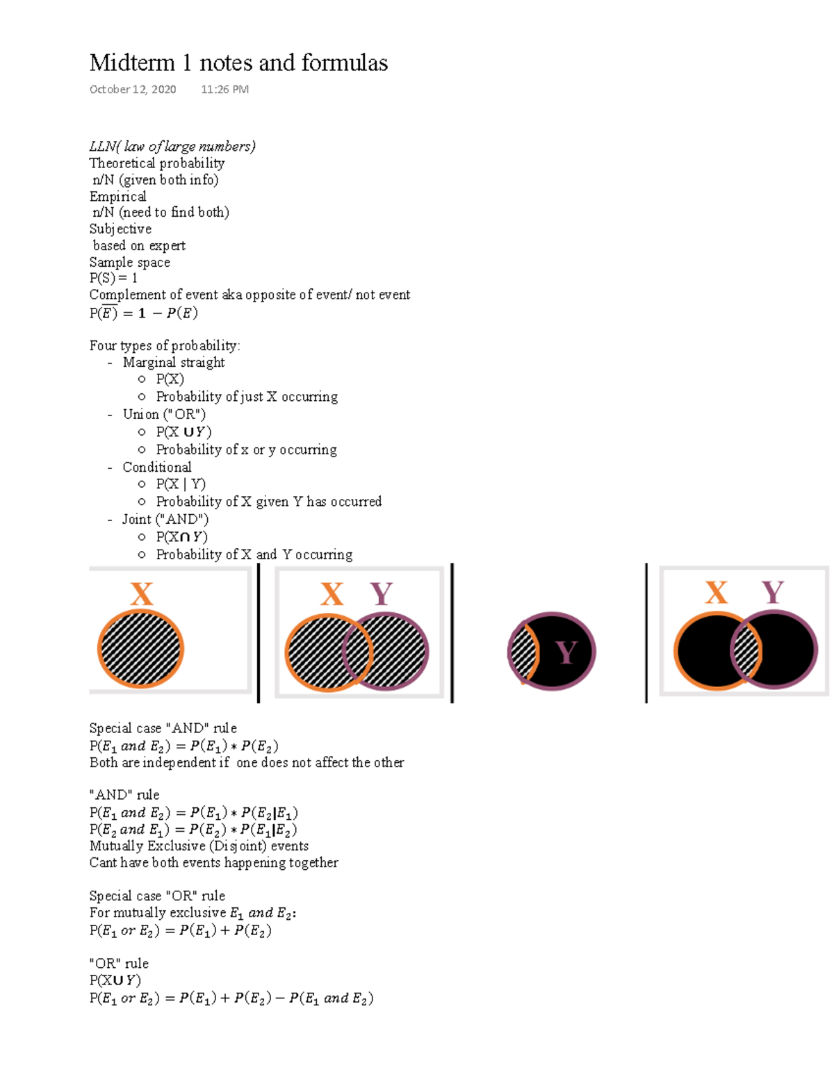 Midterm 1 Notes and Formulas - Studocu
