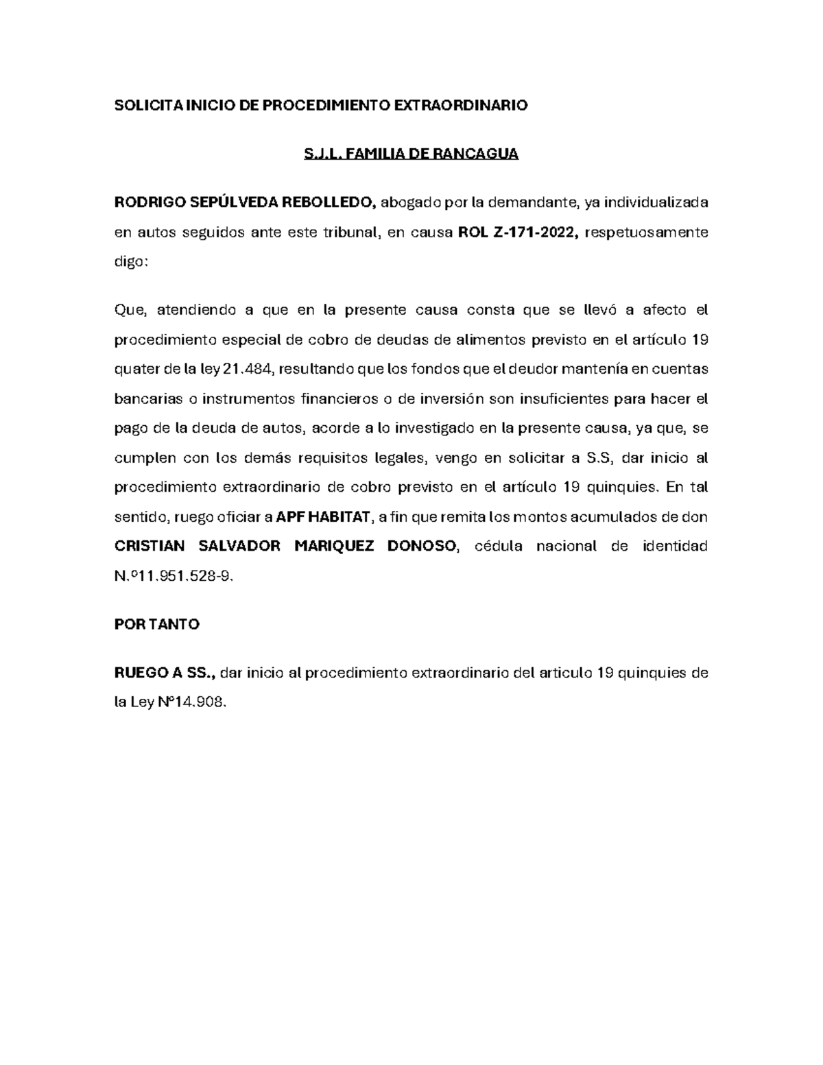 Solicita Inicio DE Procedimiento Extraordinario - SOLICITA INICIO DE ...