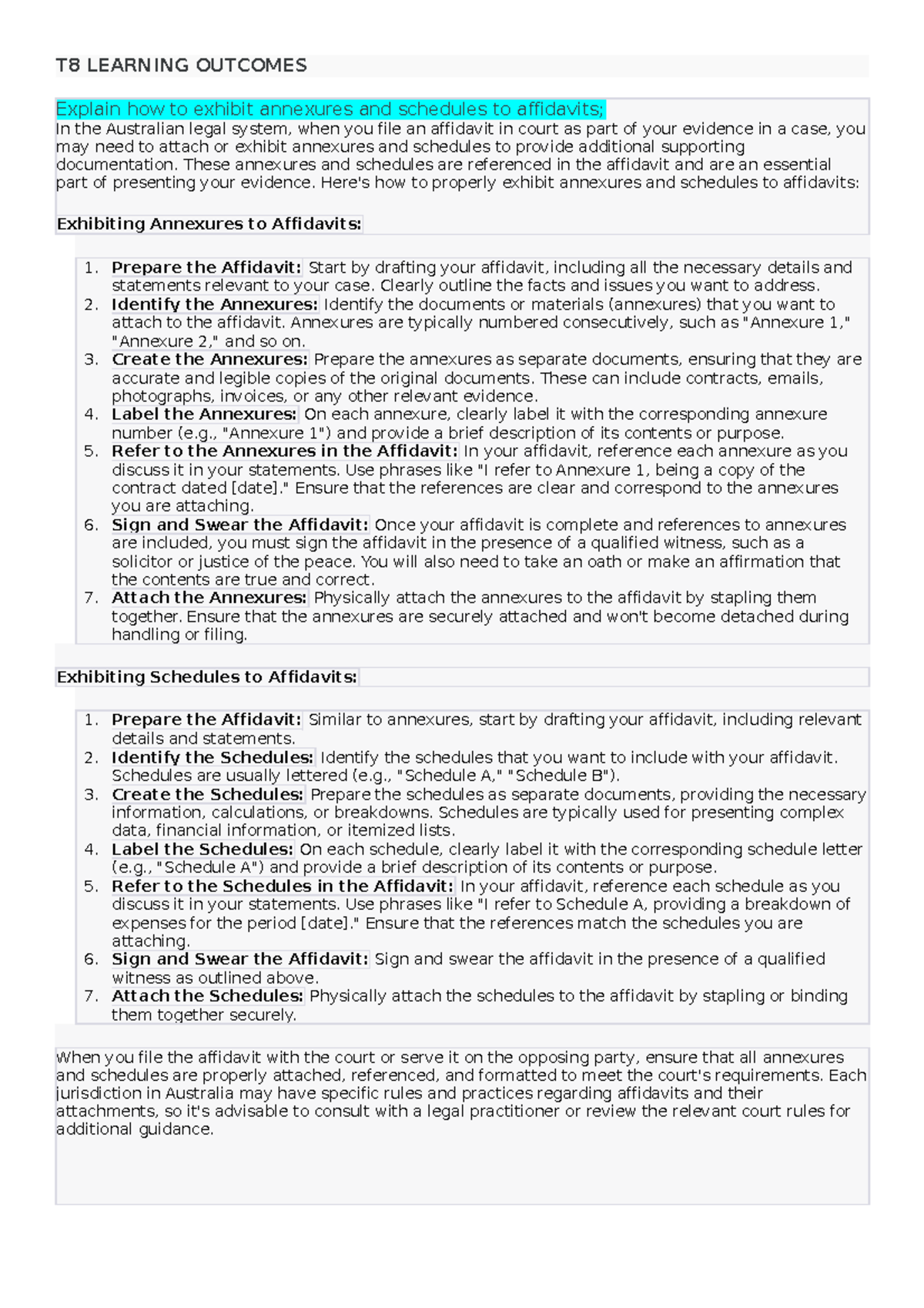 Topic 8 Learning Outcomes - T8 LEARNING OUTCOMES Explain How To Exhibit ...