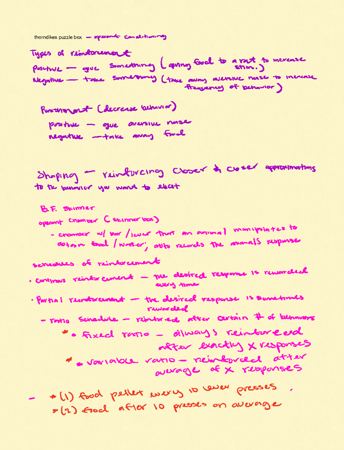 Note Apr 11, 2023 lecture thorndikes puzzle box operant conditioning Types of reinforcement