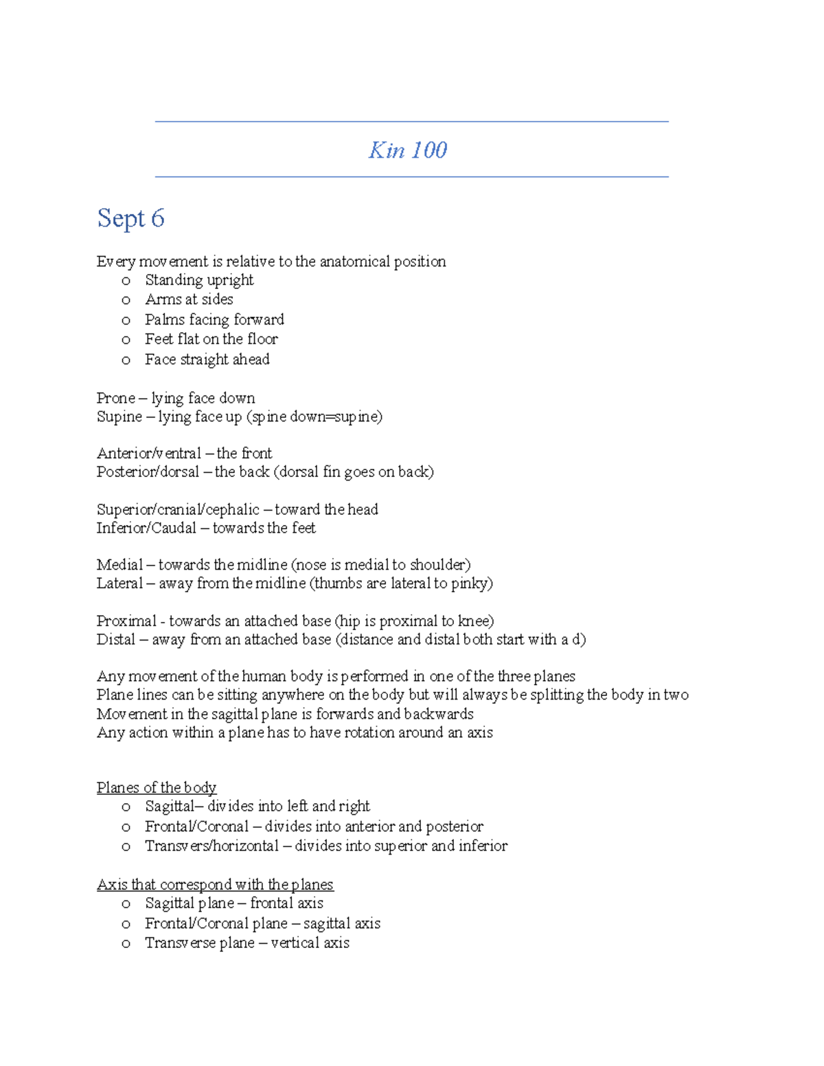 Kin 100 notes - anatomy for the upper appendicular skeleton - Kin 100 ...
